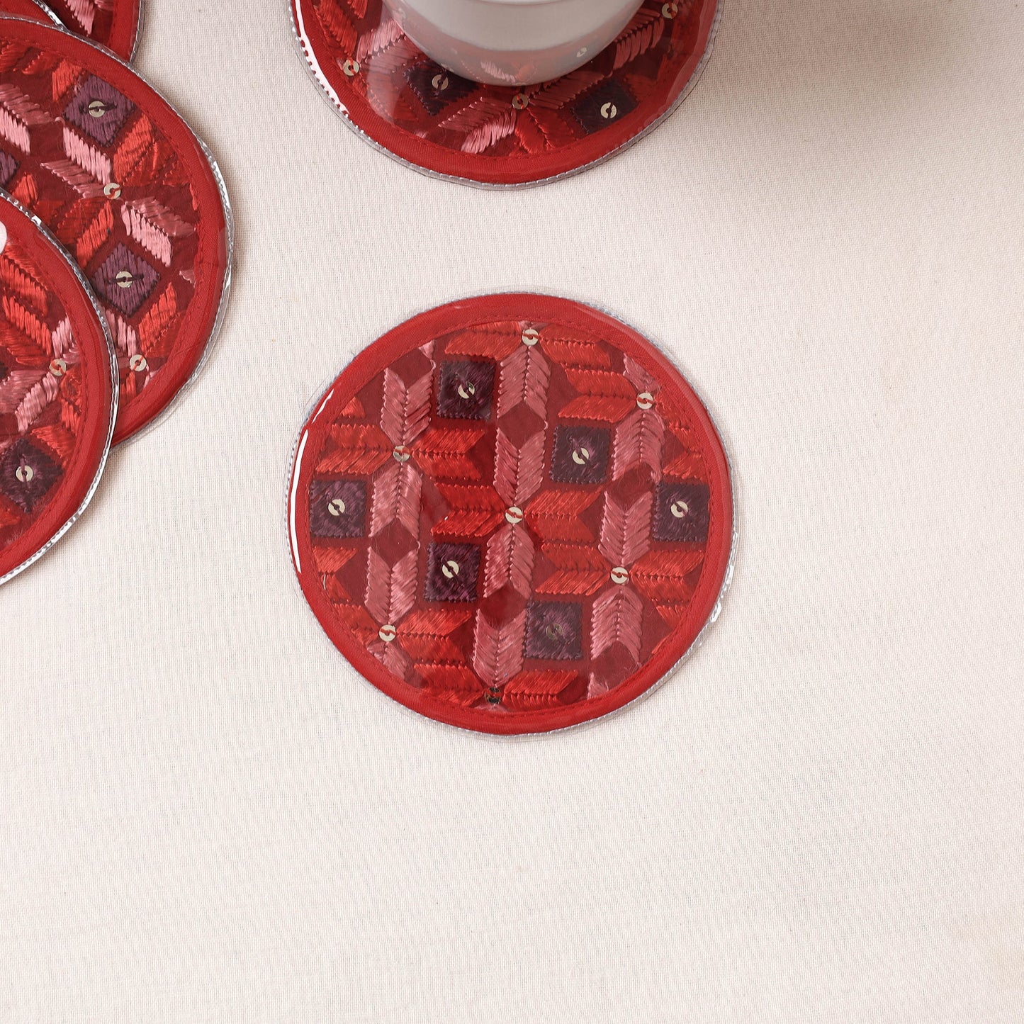Phulkari Hand Embroidery Laminated Coasters