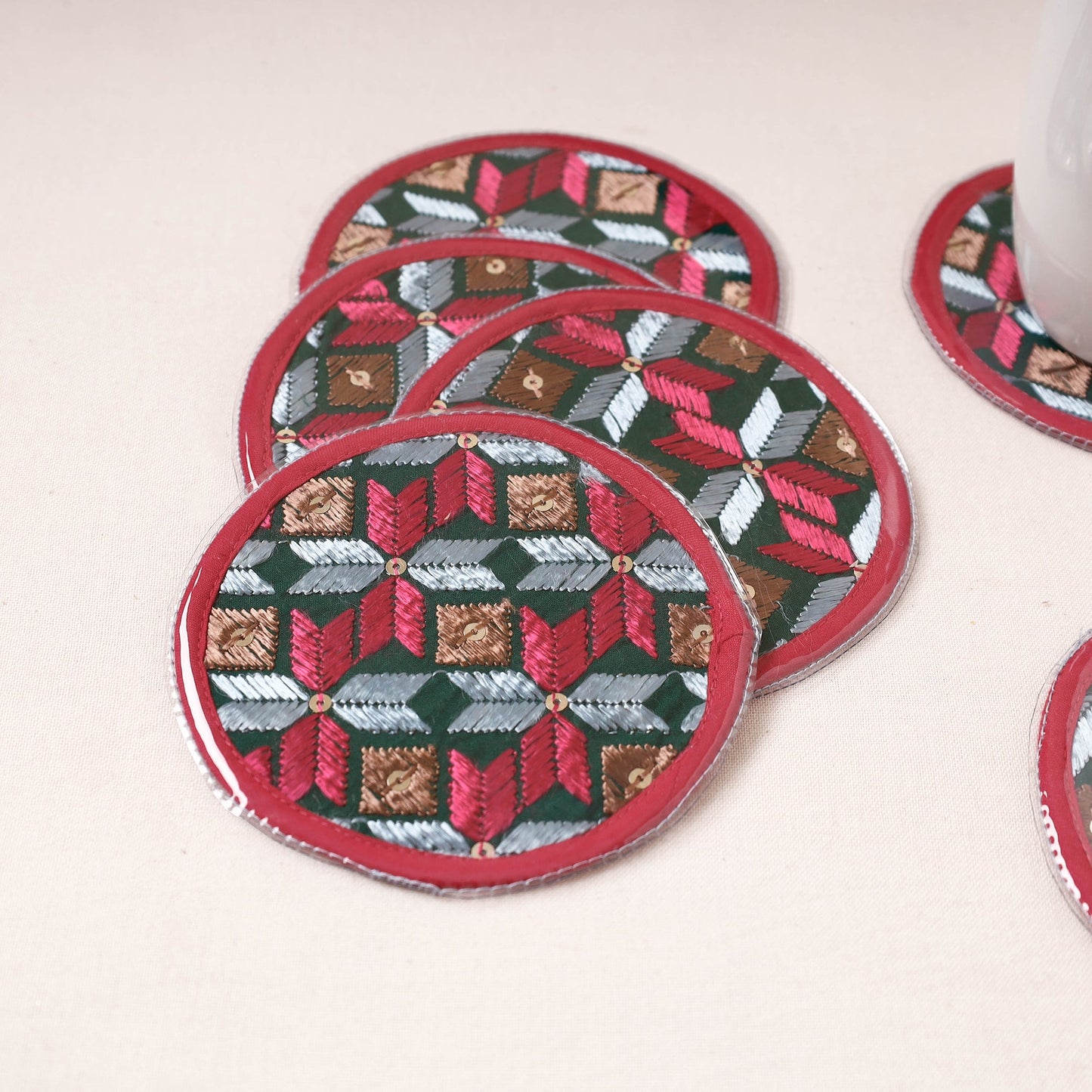 Phulkari Hand Embroidery Laminated Coasters