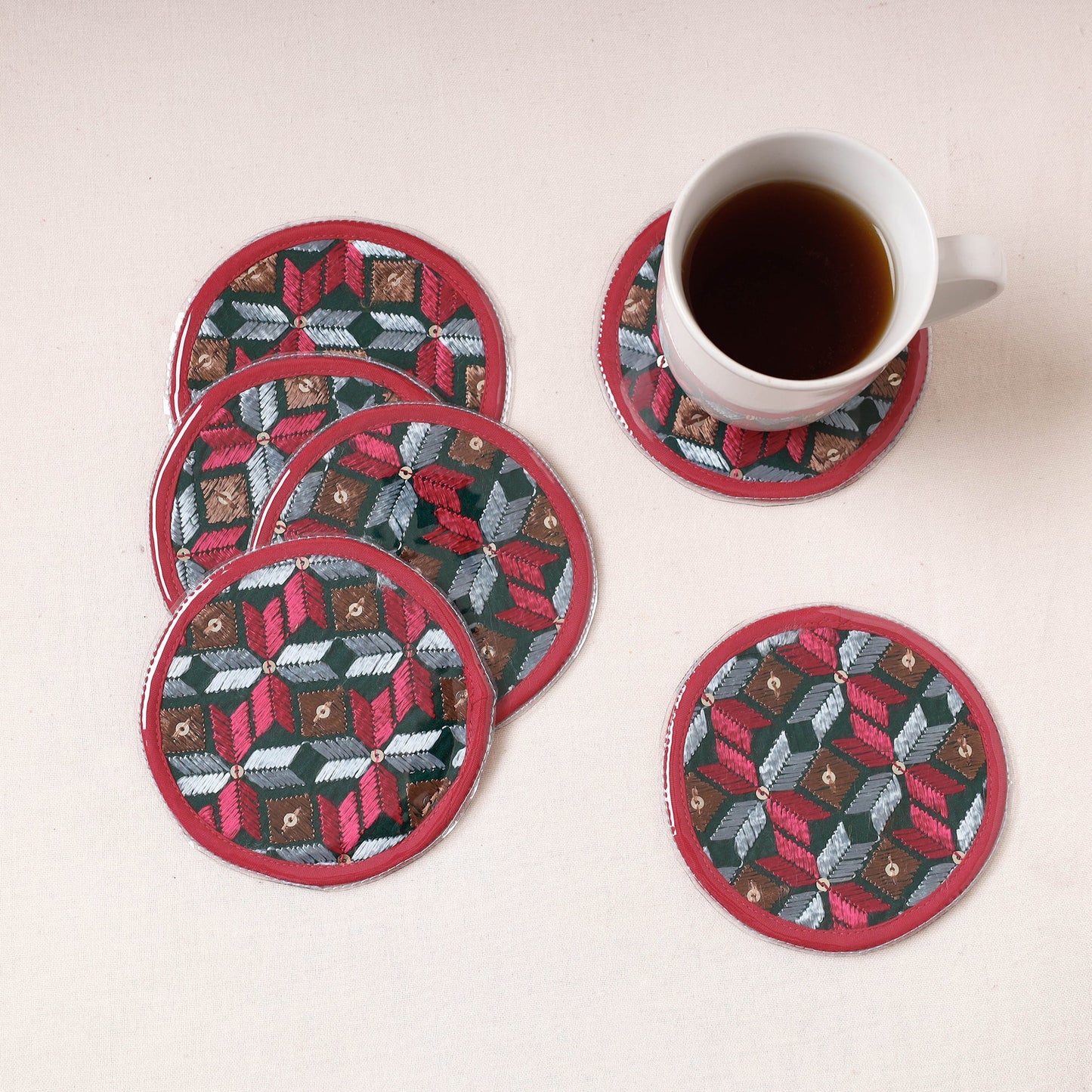 Phulkari Hand Embroidery Laminated Coasters