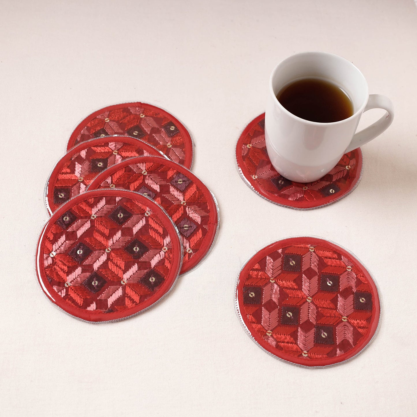 Phulkari Hand Embroidery Laminated Coasters