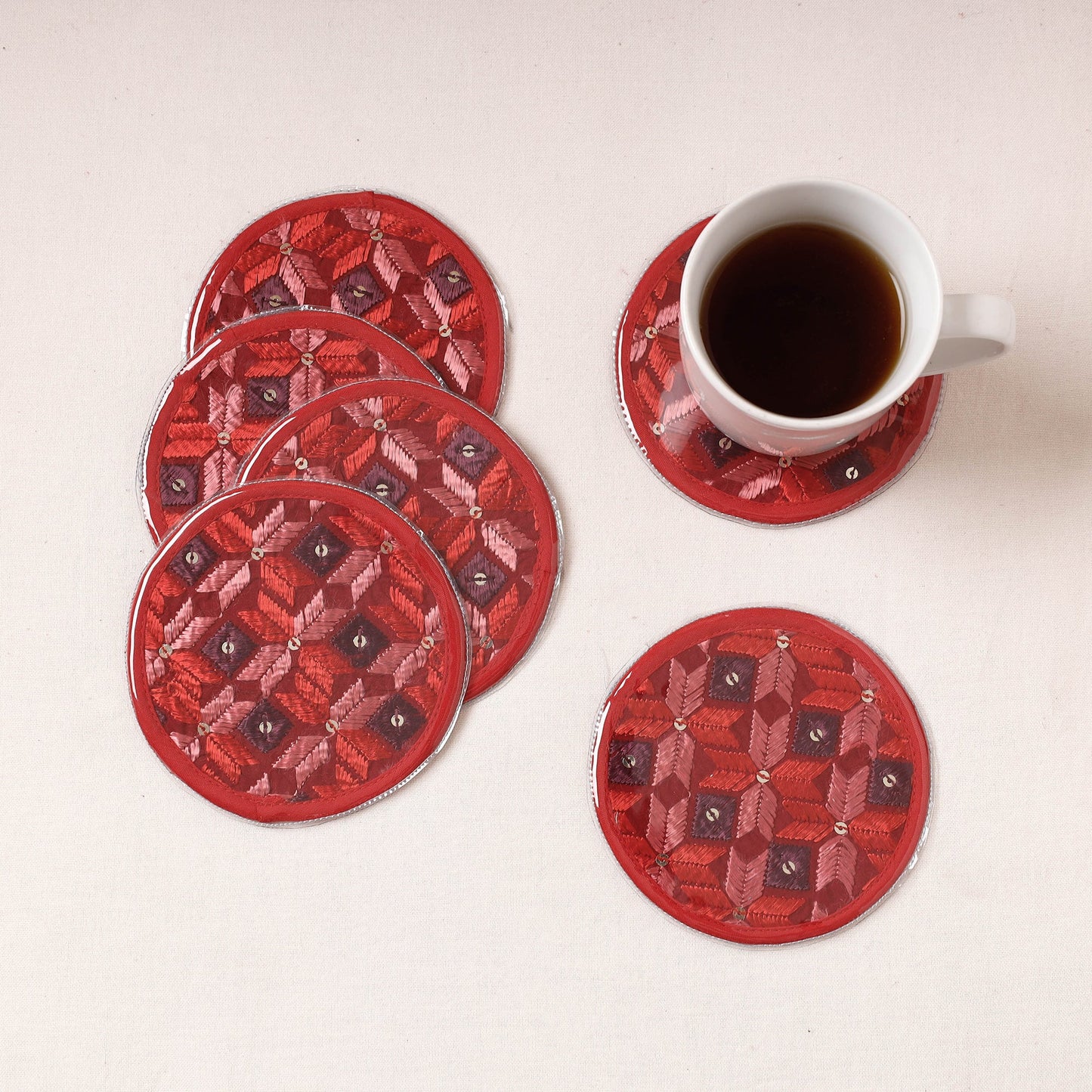 Phulkari Hand Embroidery Laminated Coasters
