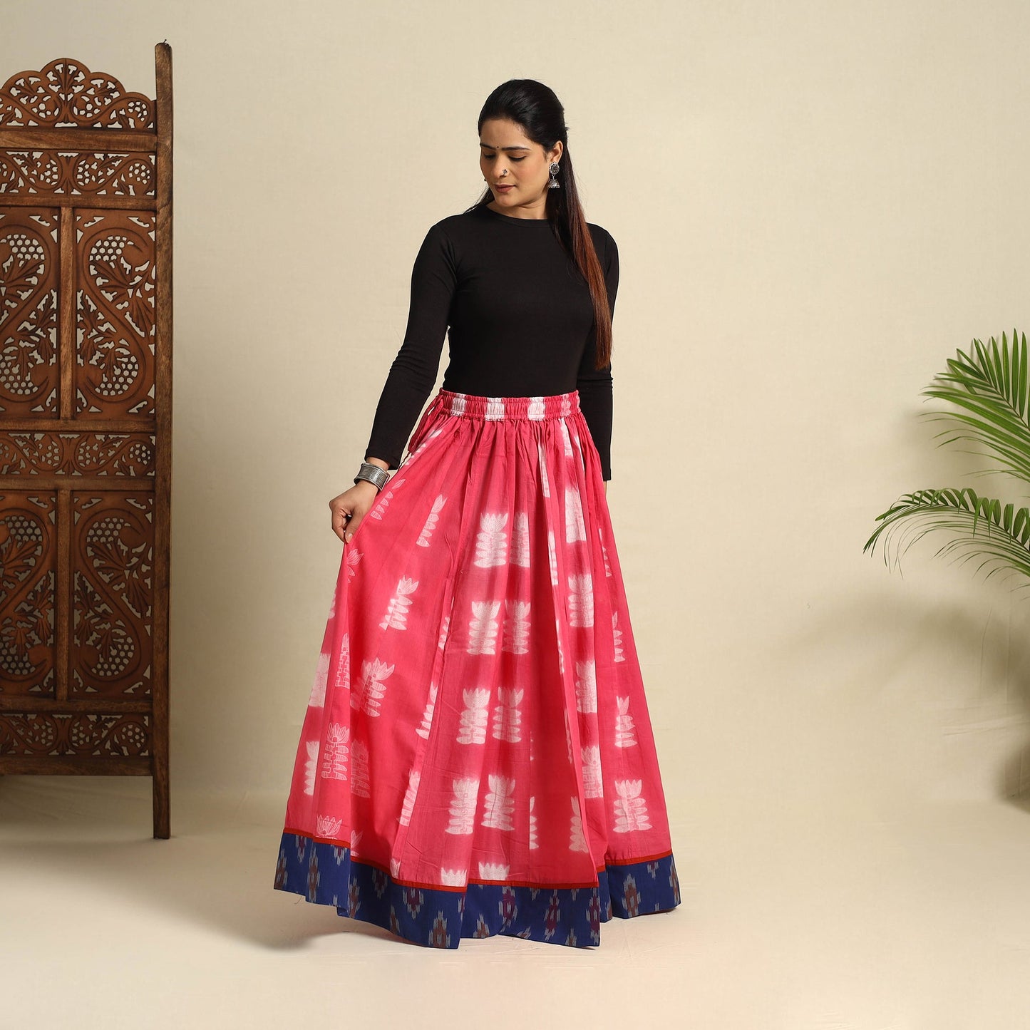 24 Kali Pink Patchwork Cotton Long Shibori Tie-Dye Skirt