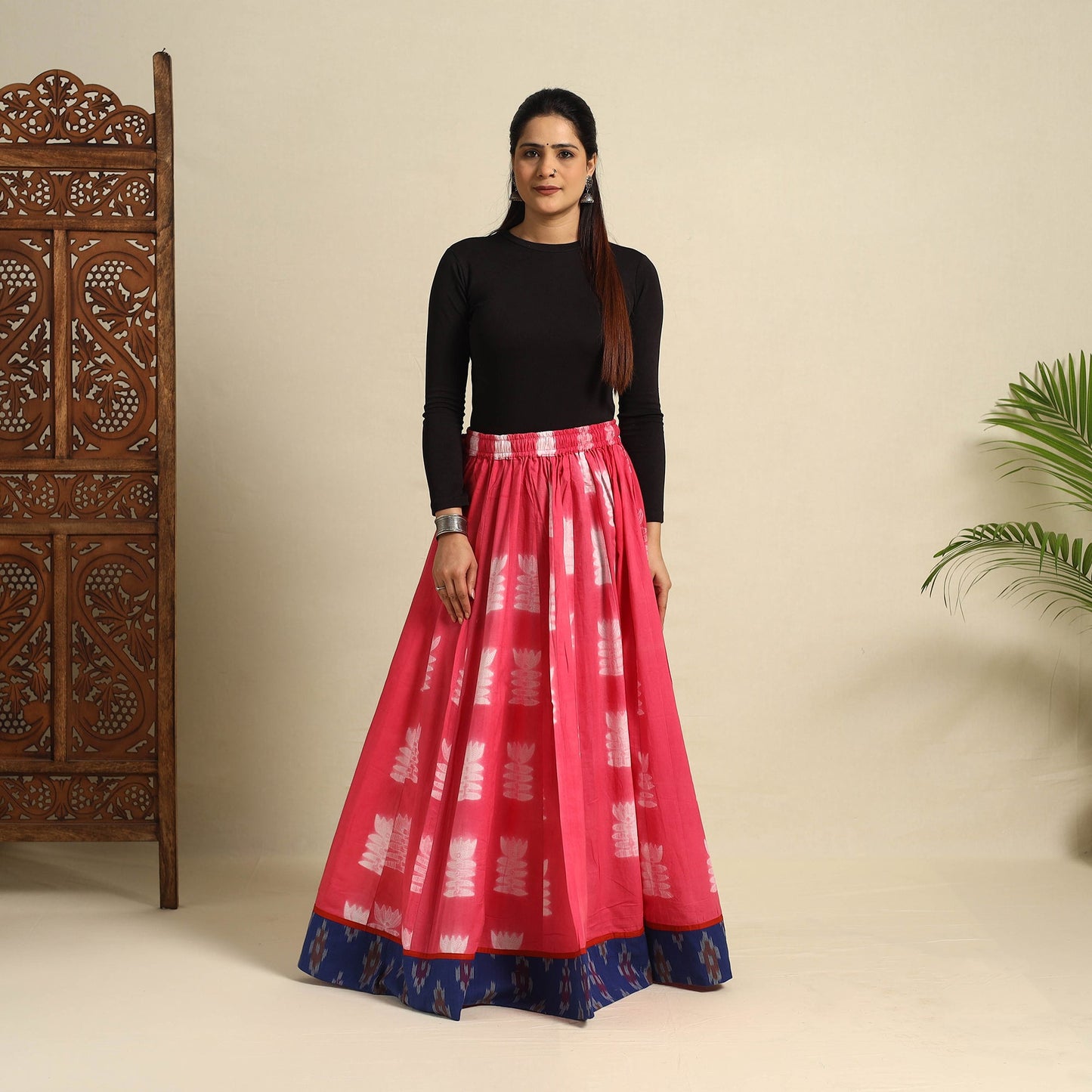 24 Kali Pink Patchwork Cotton Long Shibori Tie-Dye Skirt