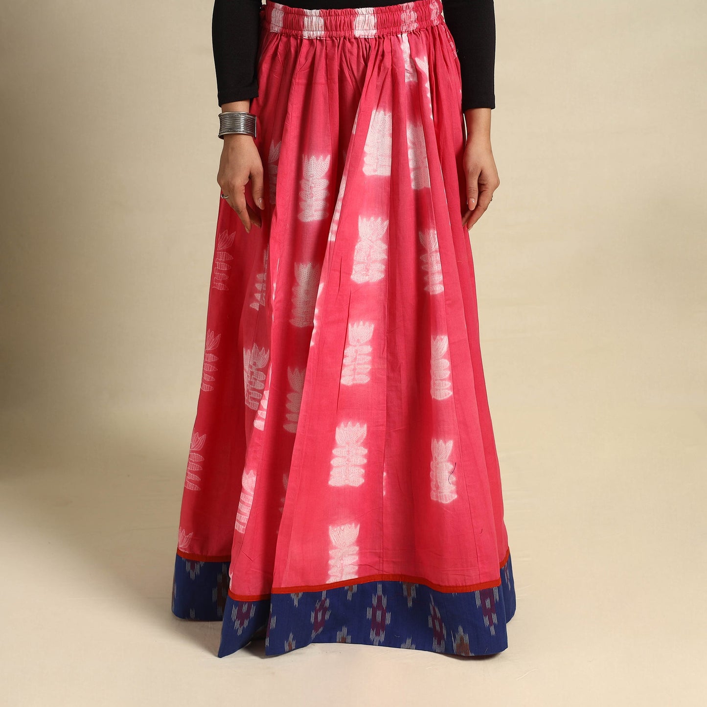 24 Kali Pink Patchwork Cotton Long Shibori Tie-Dye Skirt