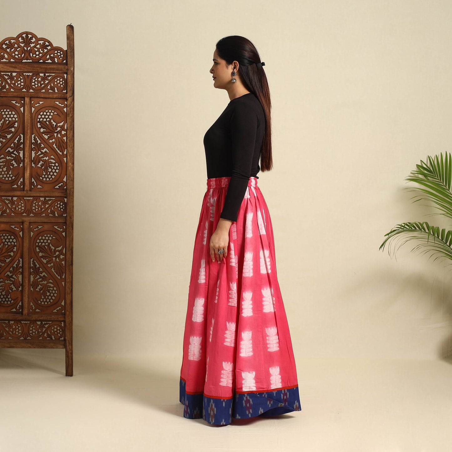 24 Kali Pink Patchwork Cotton Long Shibori Tie-Dye Skirt