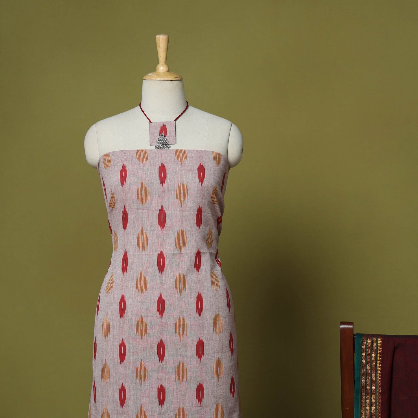 Pink - 2pc cotton unstitched pochampally ikat dress