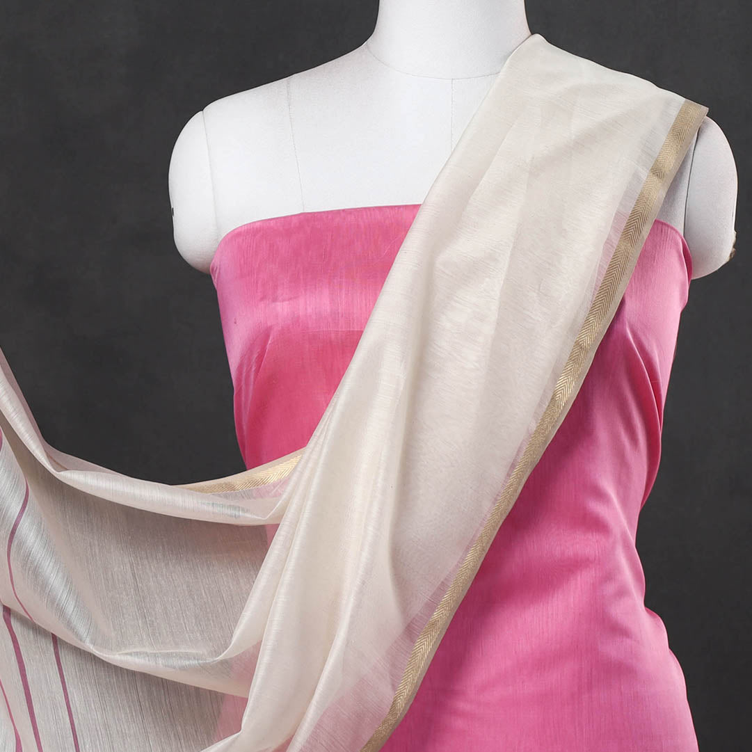 2pc Maheshwari Silk Handloom Suit Material Set with Zari Border