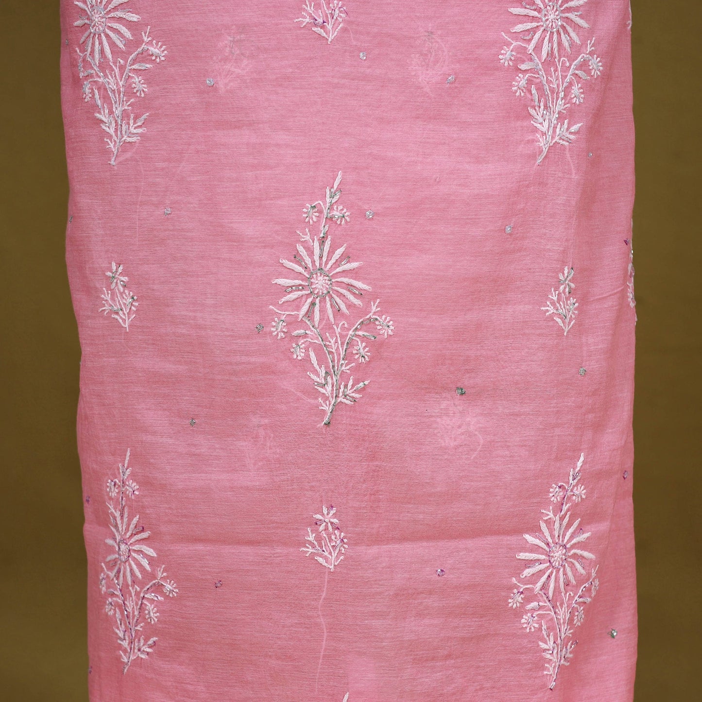 Pink - 2pc mul chanderi unstitched chikankari dress