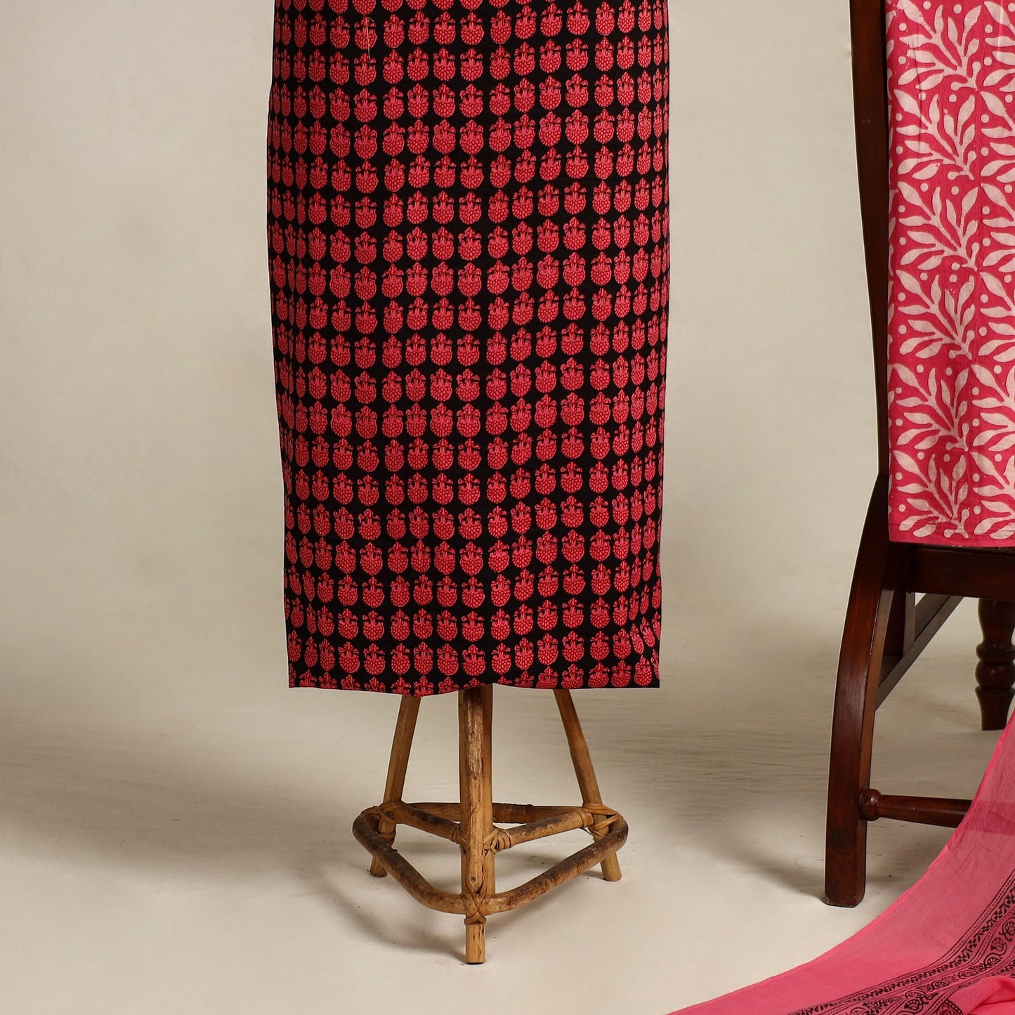 Pink 3pc Cotton Bagh Print Dress Material