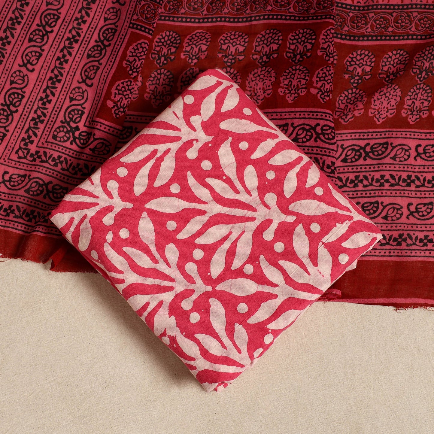 Pink 3pc Cotton Bagh Print Dress Material
