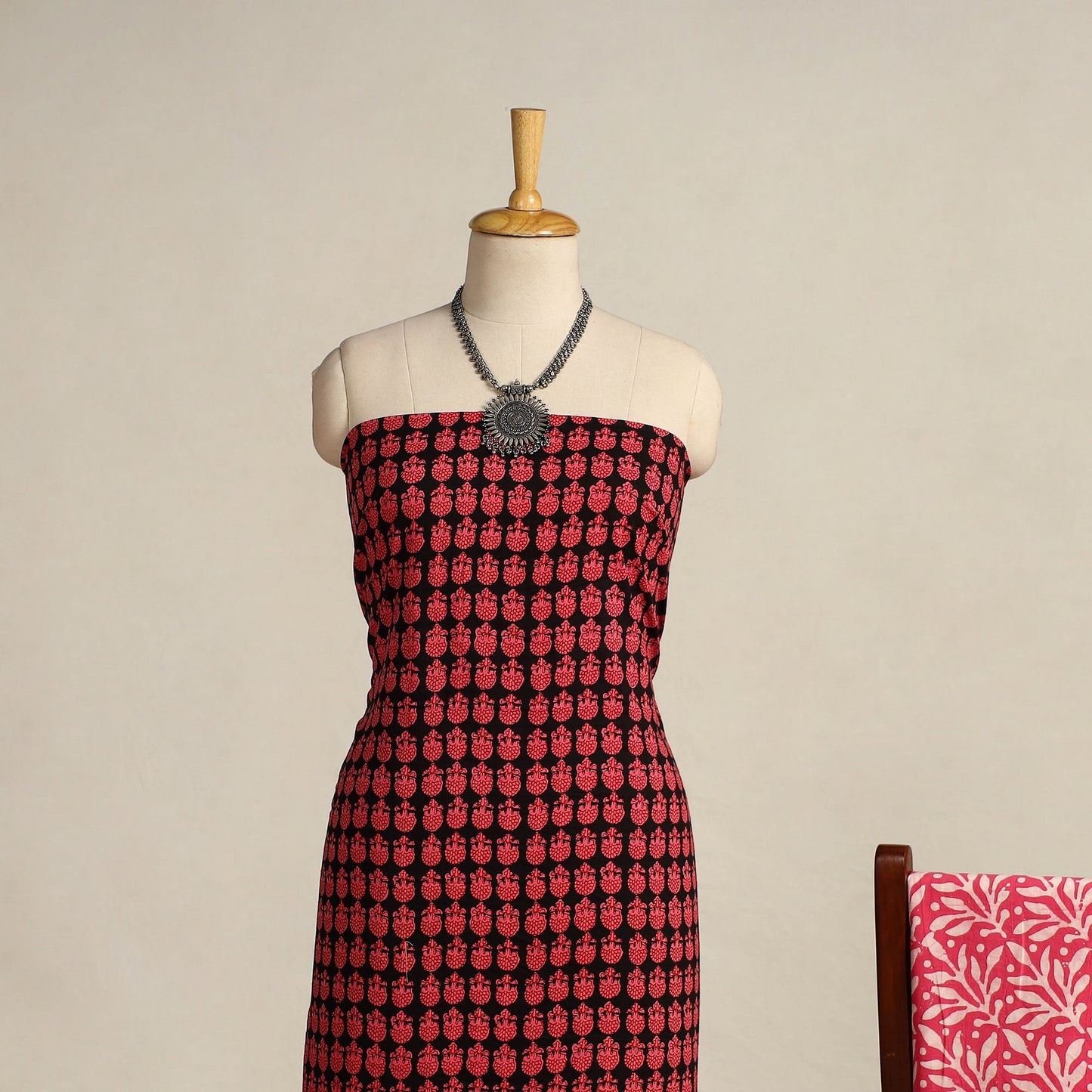 Pink 3pc Cotton Bagh Print Dress Material