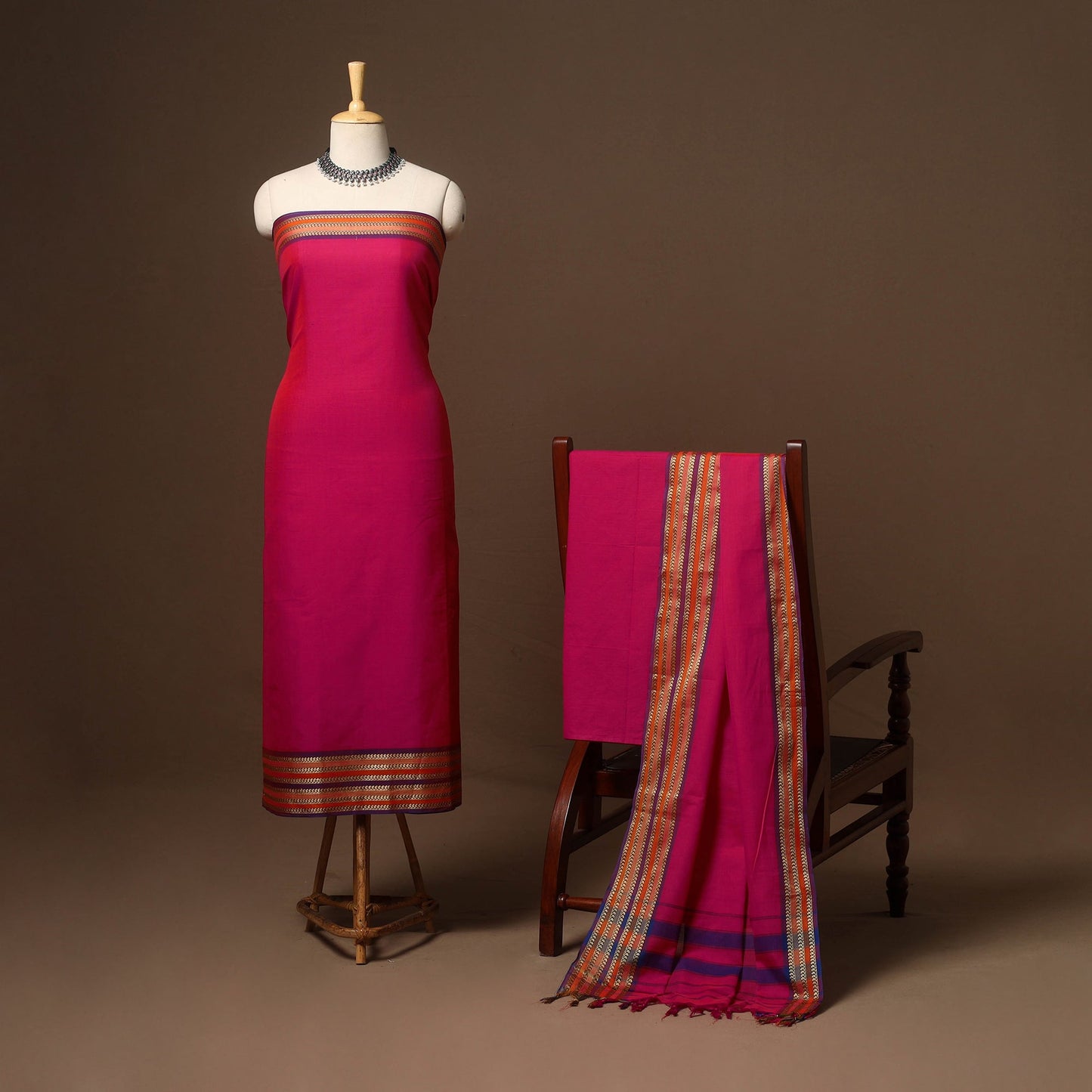 Pink - 3pc cotton unstitched dharwad dress material 08