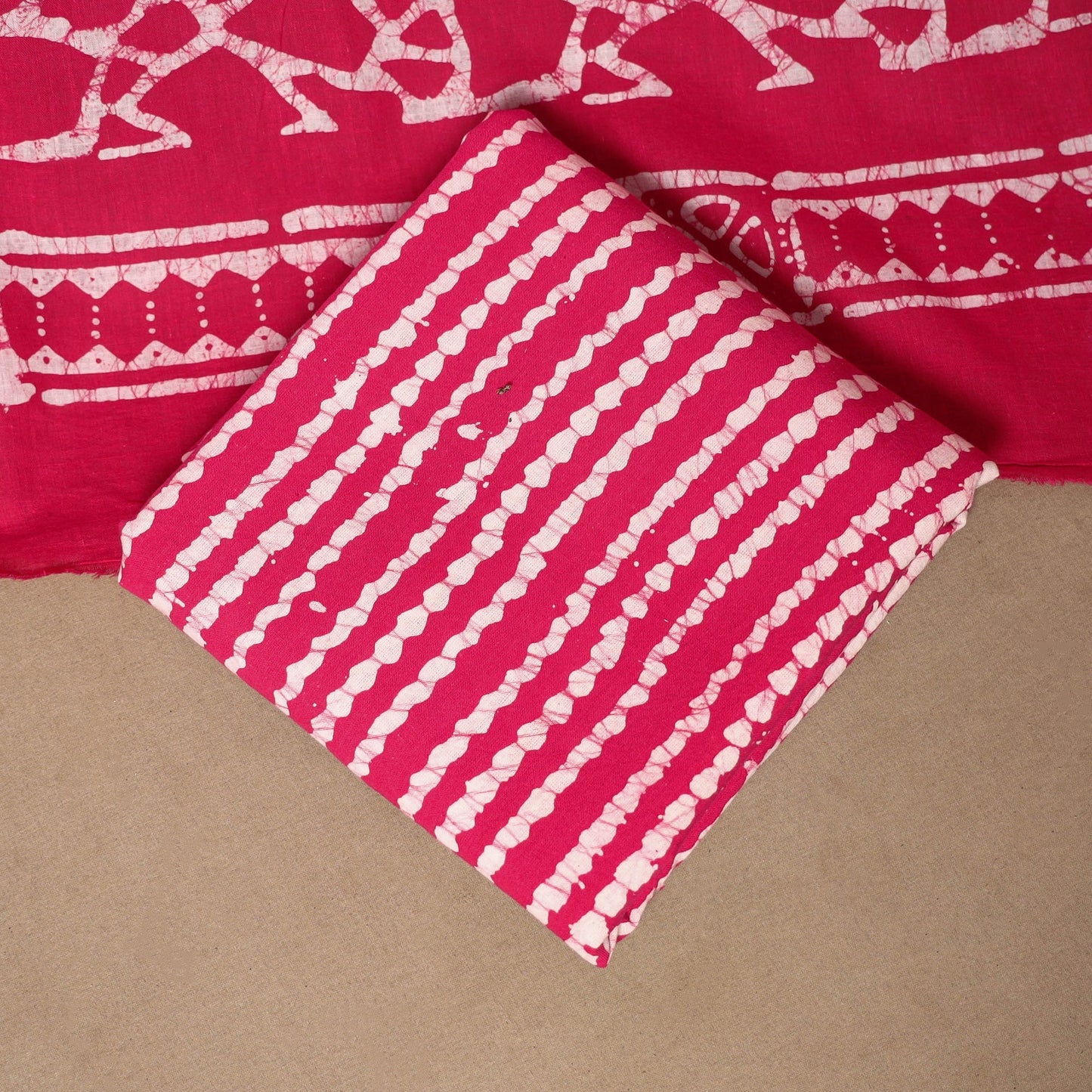 Pink - 3pc cotton unstitched kutch batik dress material 02