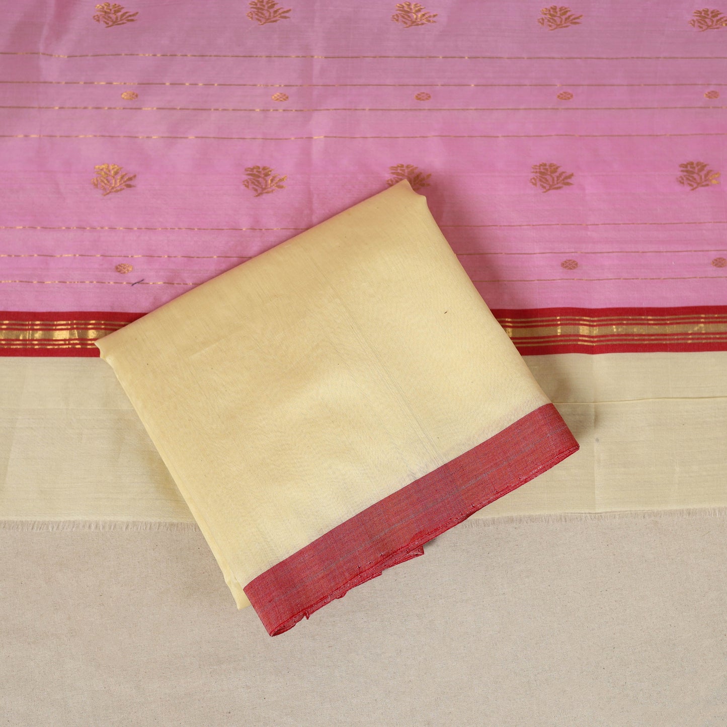 Pink - 3pc Handloom Nakshi Zari Unstitched Chanderi Silk Dress Material