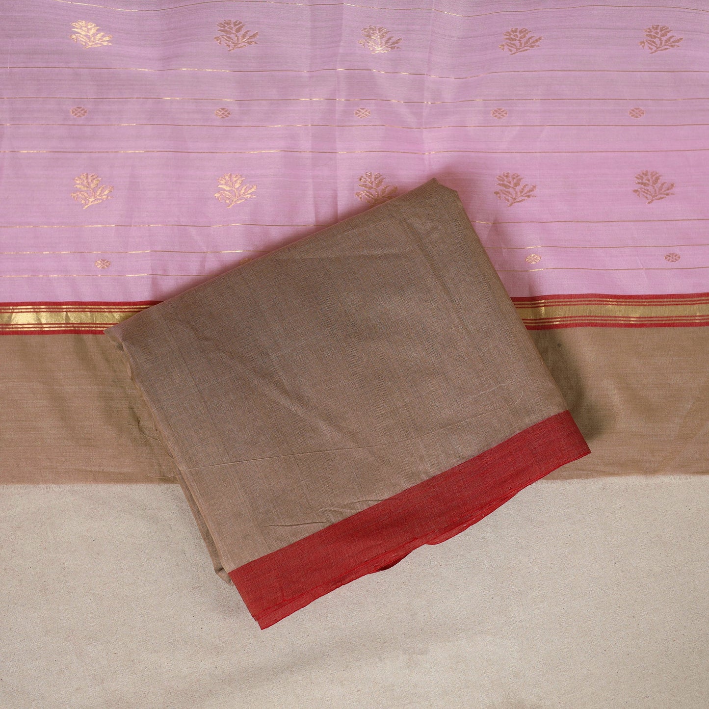 Pink - 3pc Handloom Zari Buti Unstitched Chanderi Silk Dress Material