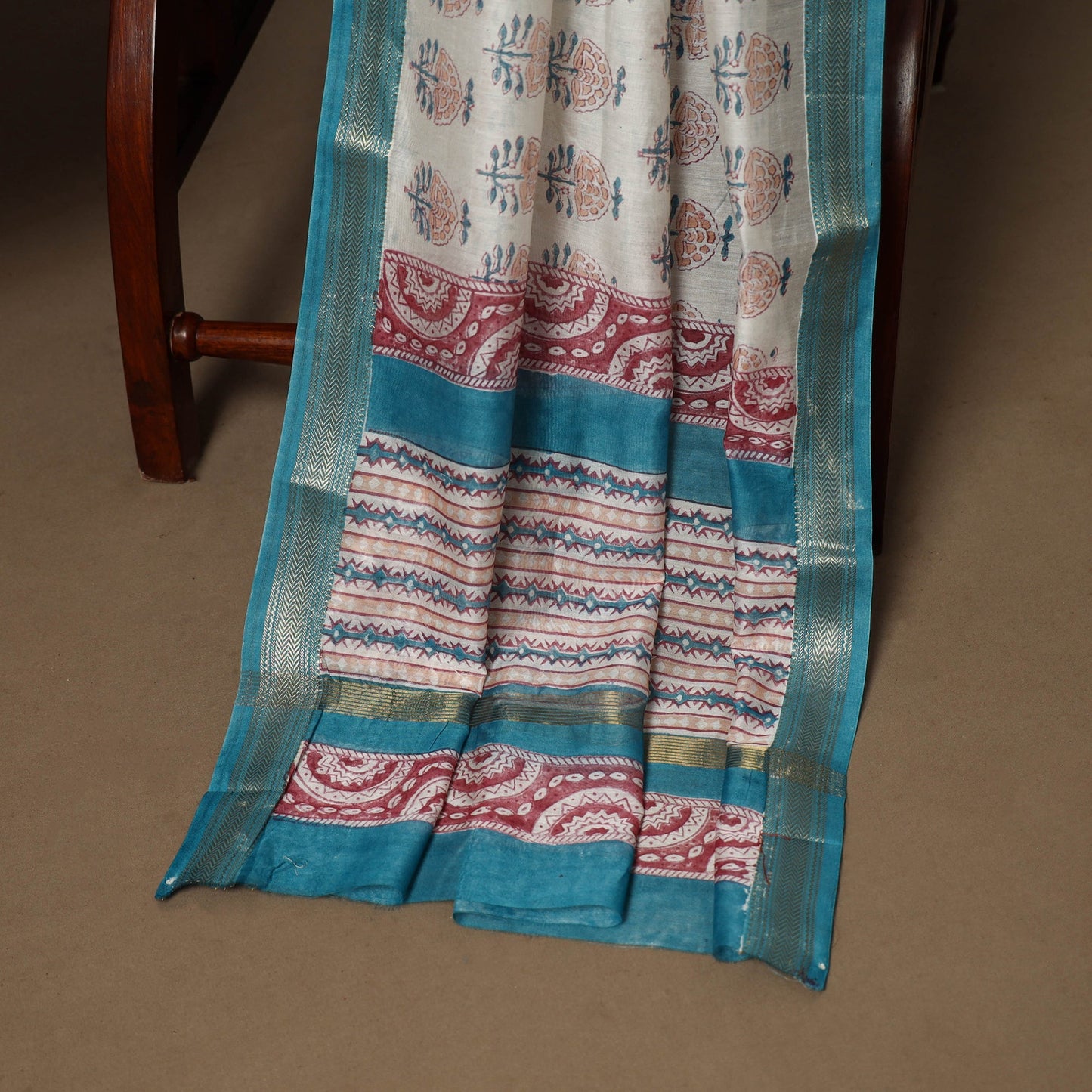 3pc maheshwari silk unstitched hand sanganeri dress