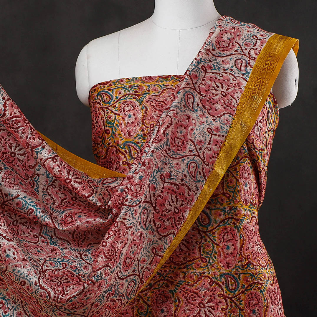 3pc Sanganeri Block Printed Maheshwari Silk Suit Material Set