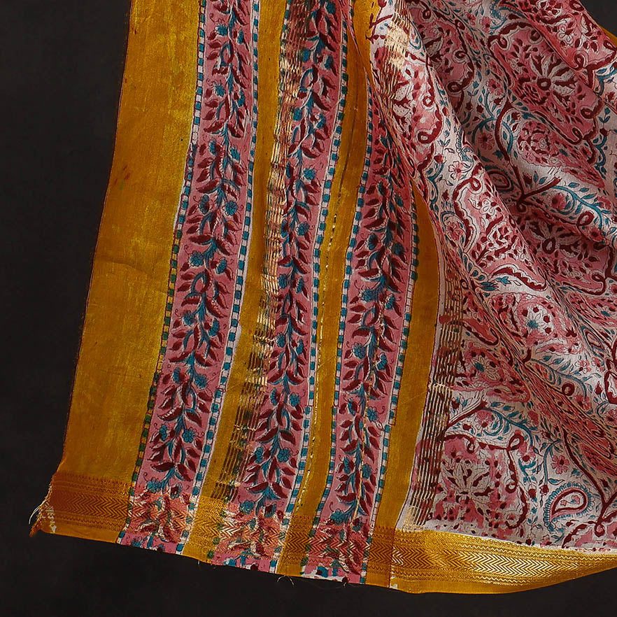 3pc Sanganeri Block Printed Maheshwari Silk Suit Material Set