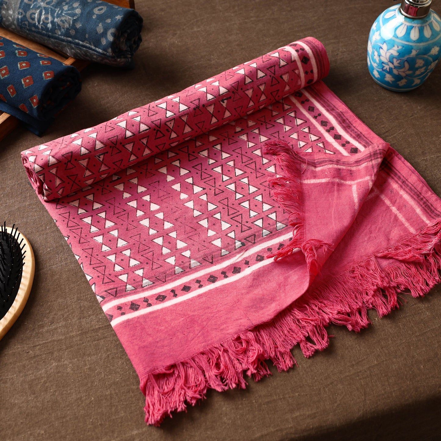 Pink Akola Block Printed Pure Handloom Cotton Towel