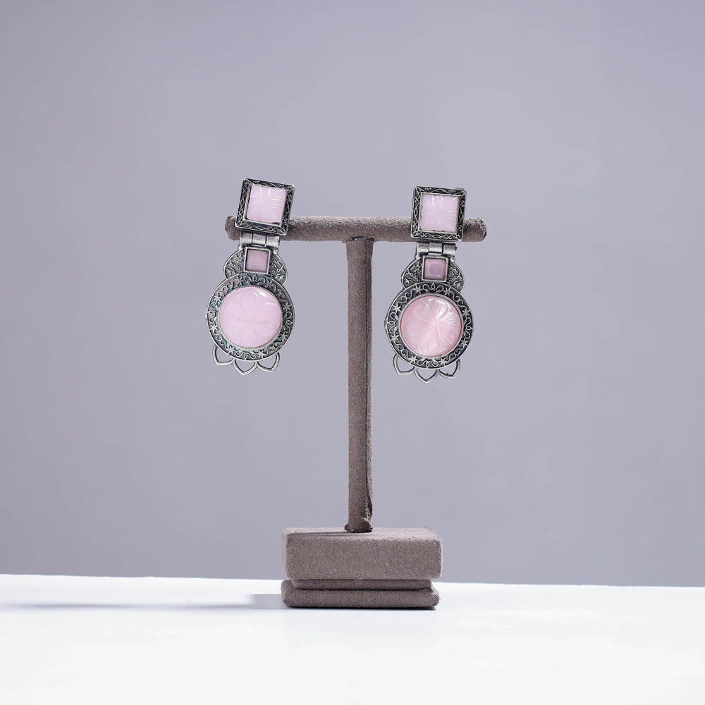 Buy Antique Silver Finish Oxidized Special Brass Base Stone Work Earrings Set Online at iTokri.com