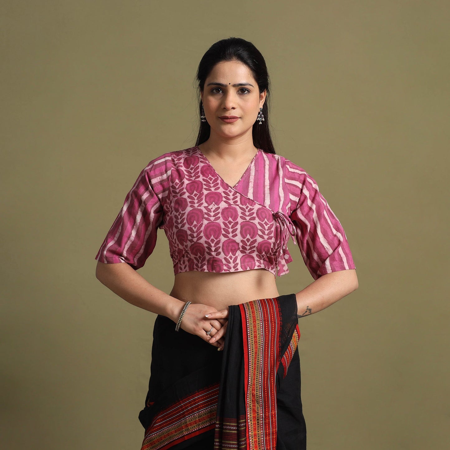 Buy Pink Bagru Dabu Block Print Cotton Stitched Blouse