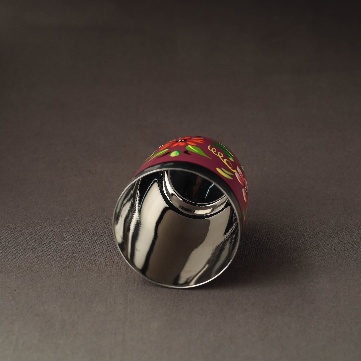 Banaras Pink Handpainted Stainless Steel Glass