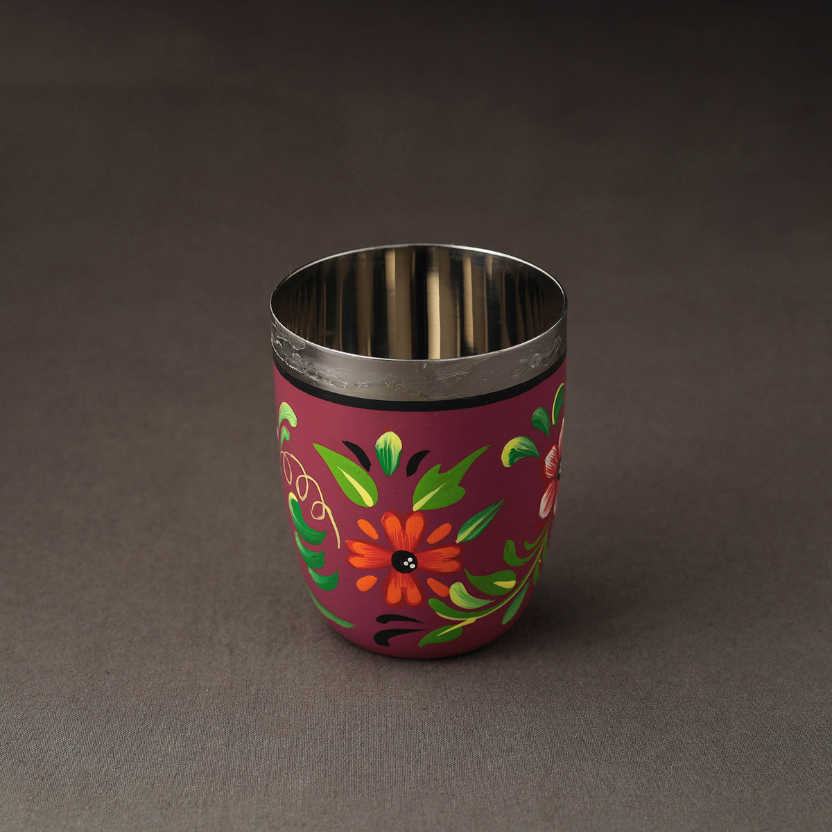 Banaras Pink Handpainted Stainless Steel Glass