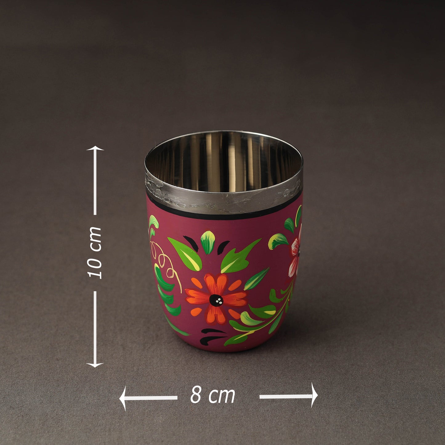 Banaras Pink Handpainted Stainless Steel Glass