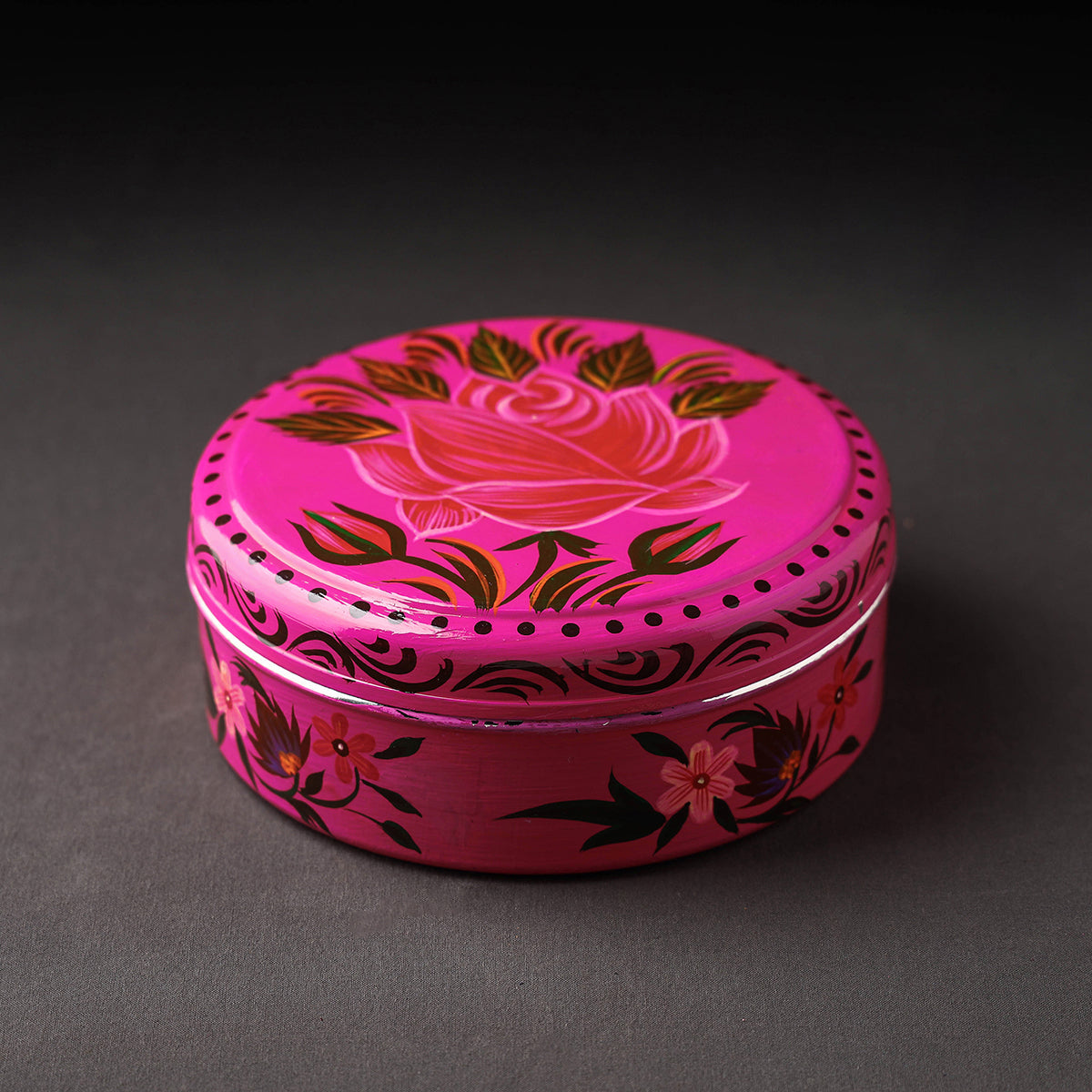 Banaras Handpainted Stainless Steel Pink Masala Box