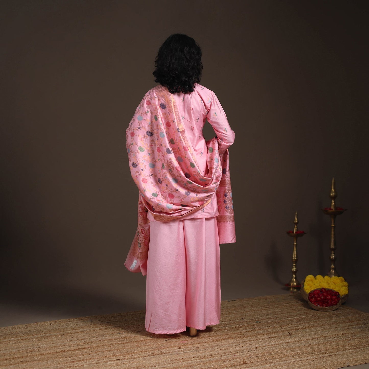 Pink - banarasi with gota work meena weaving silk cotton