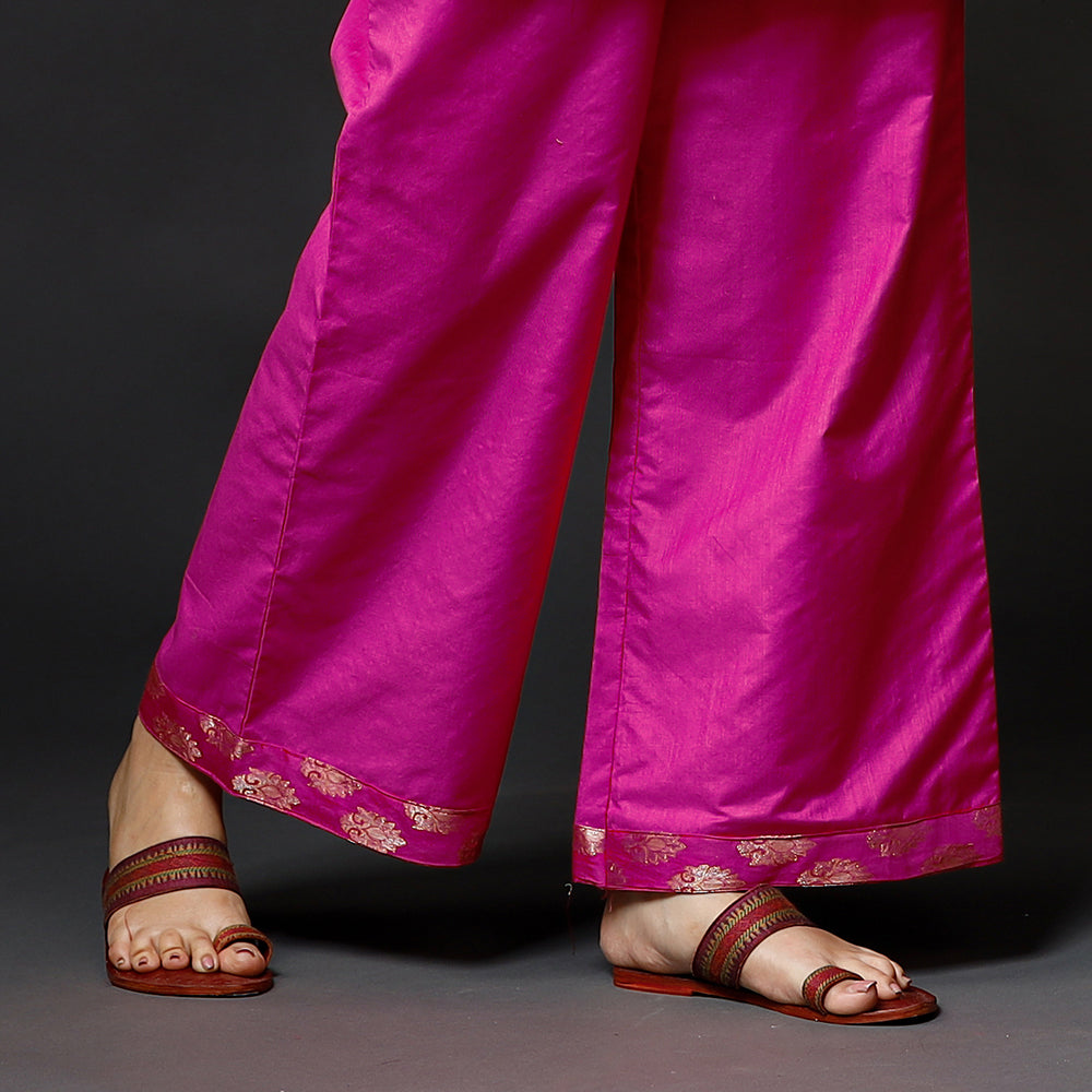 Pink - banarasi silk zari work kurta with palazzo & dupatta