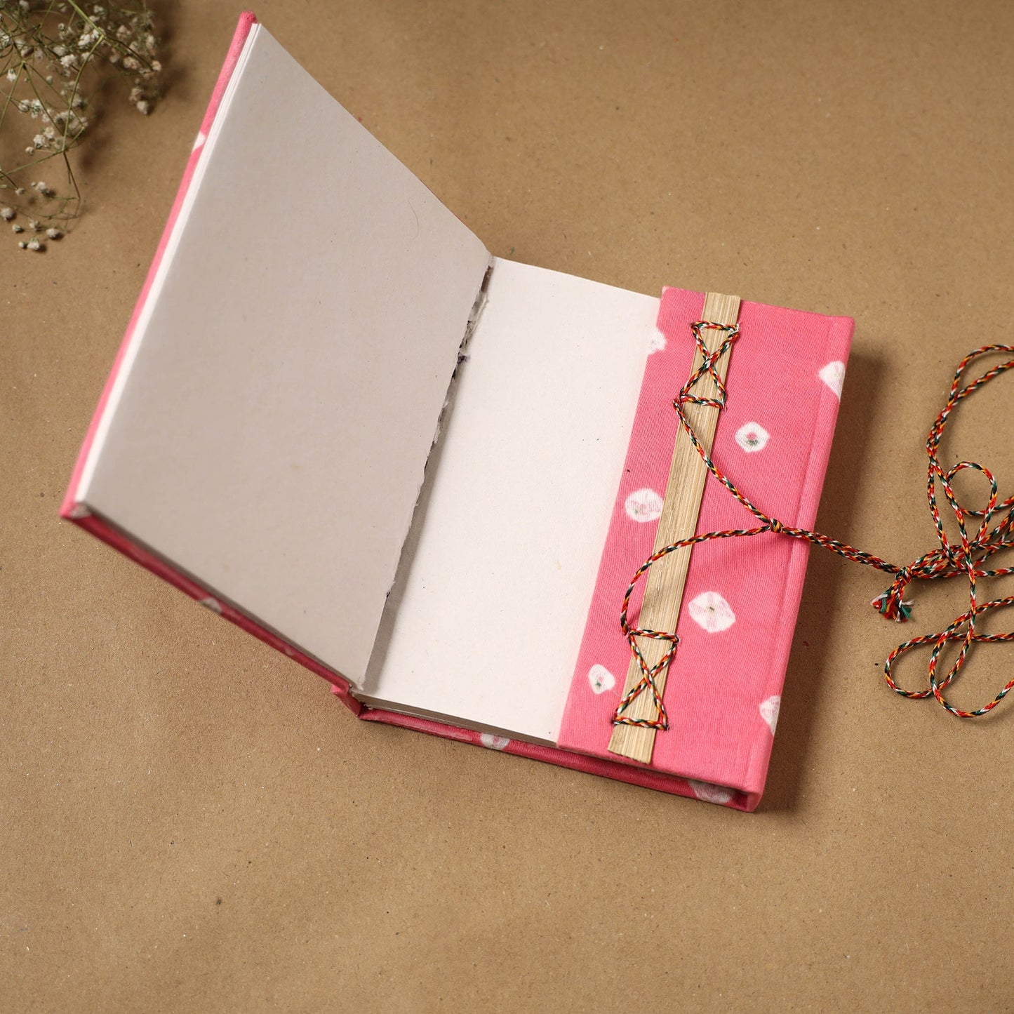Bandhani fabric cover handmade paper notebook with thread