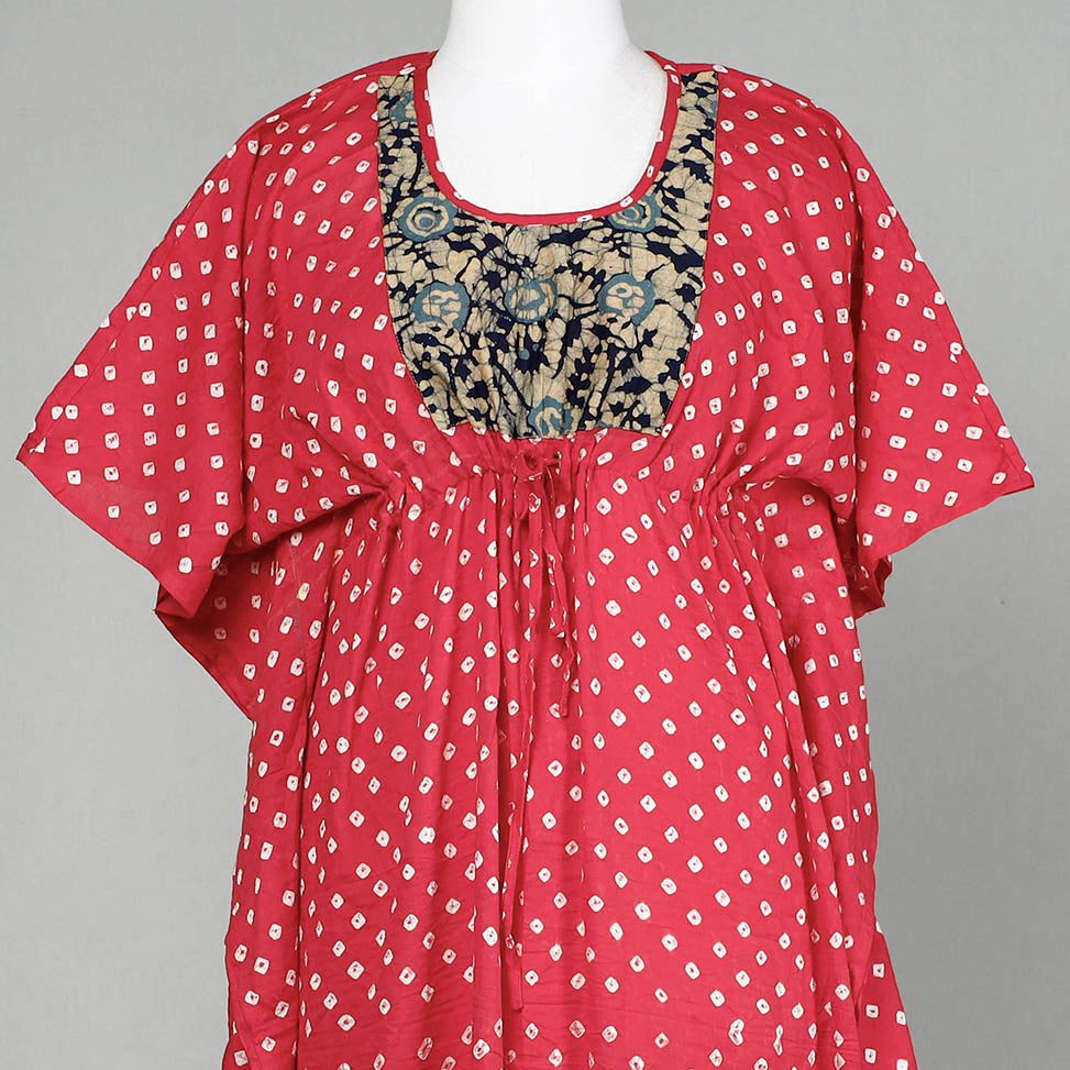 Bandhani Tie-Dye Cotton Kaftan with Tie-Up Waist (Long)