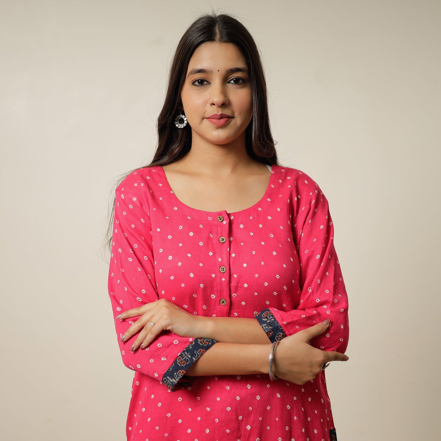 Pink - Bandhani Tie-Dye Cotton Straight Kurta 16