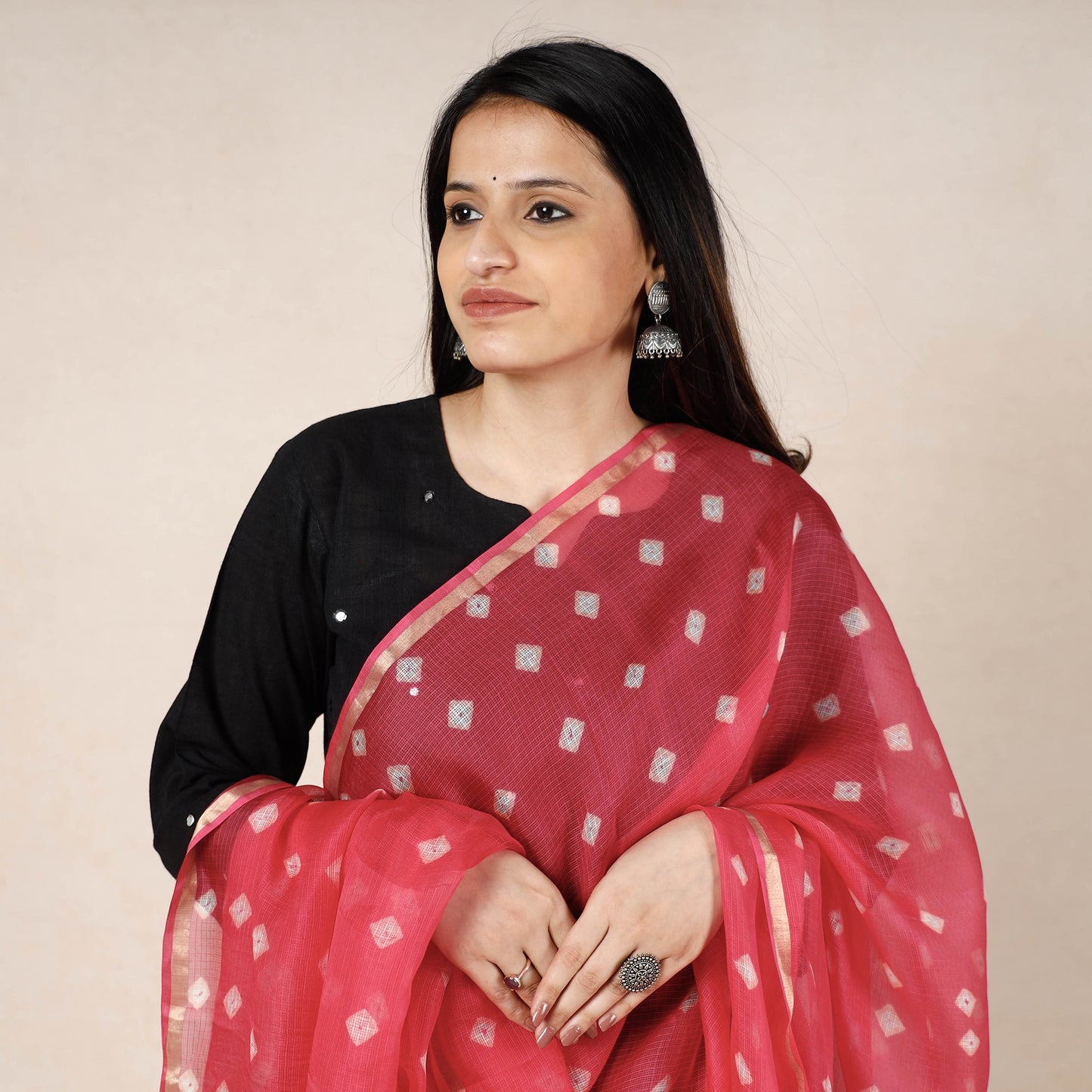 Bandhani Tie-Dye Kota Doria Silk Dupatta with Tassels Online at iTokri.com