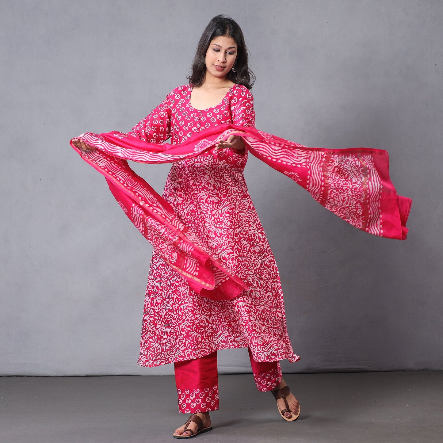 Pink - Batik Printing Chanderi Silk Kurta Suit Sets