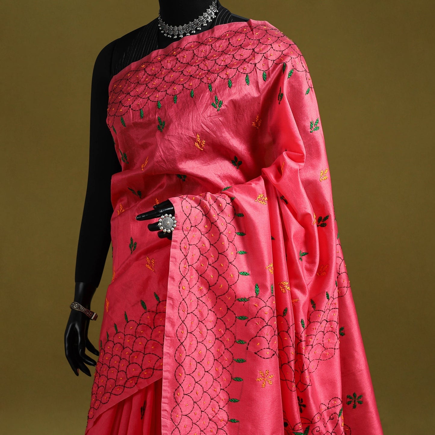 Bengal hand embroidery silk nakshi kantha saree 62