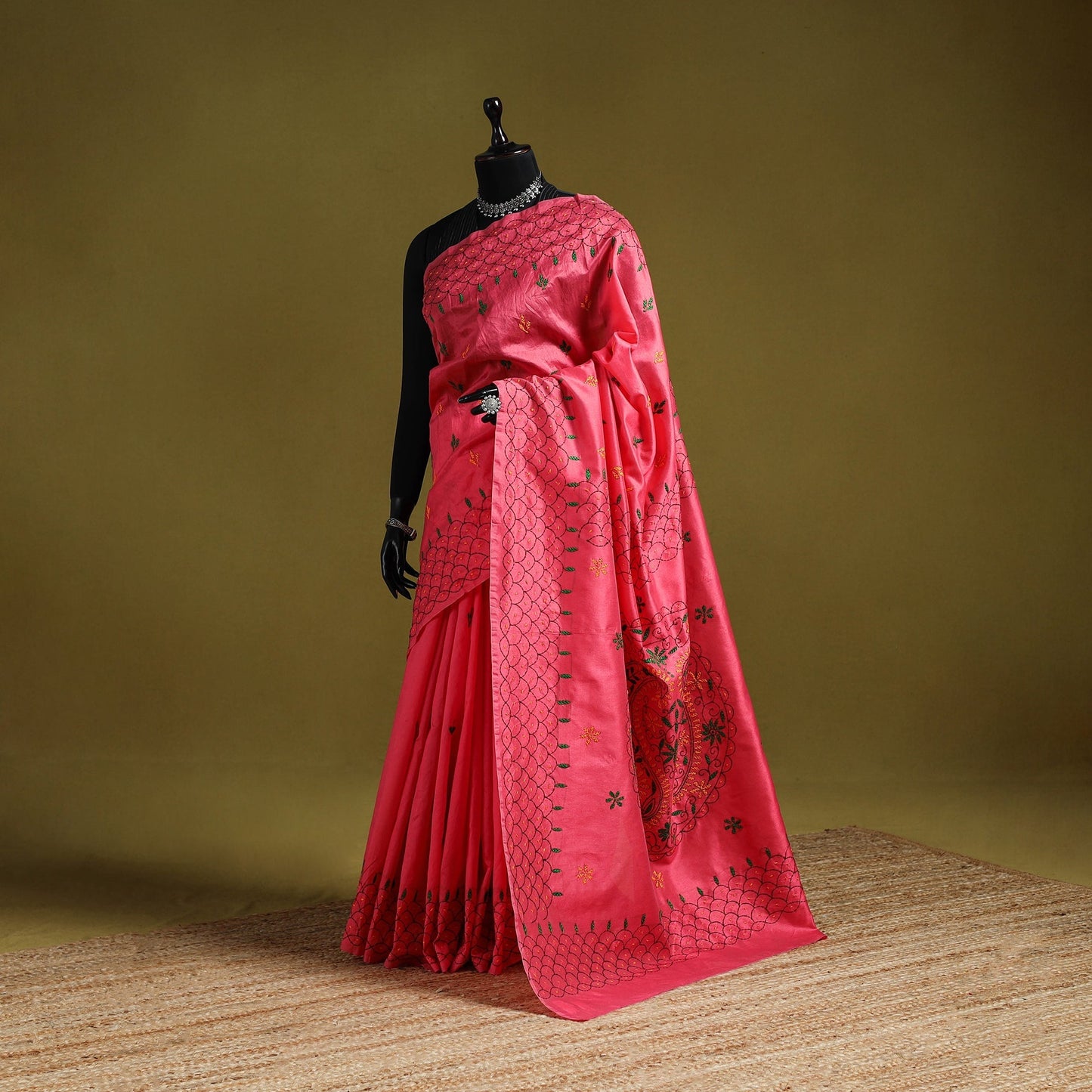 Bengal hand embroidery silk nakshi kantha saree 62