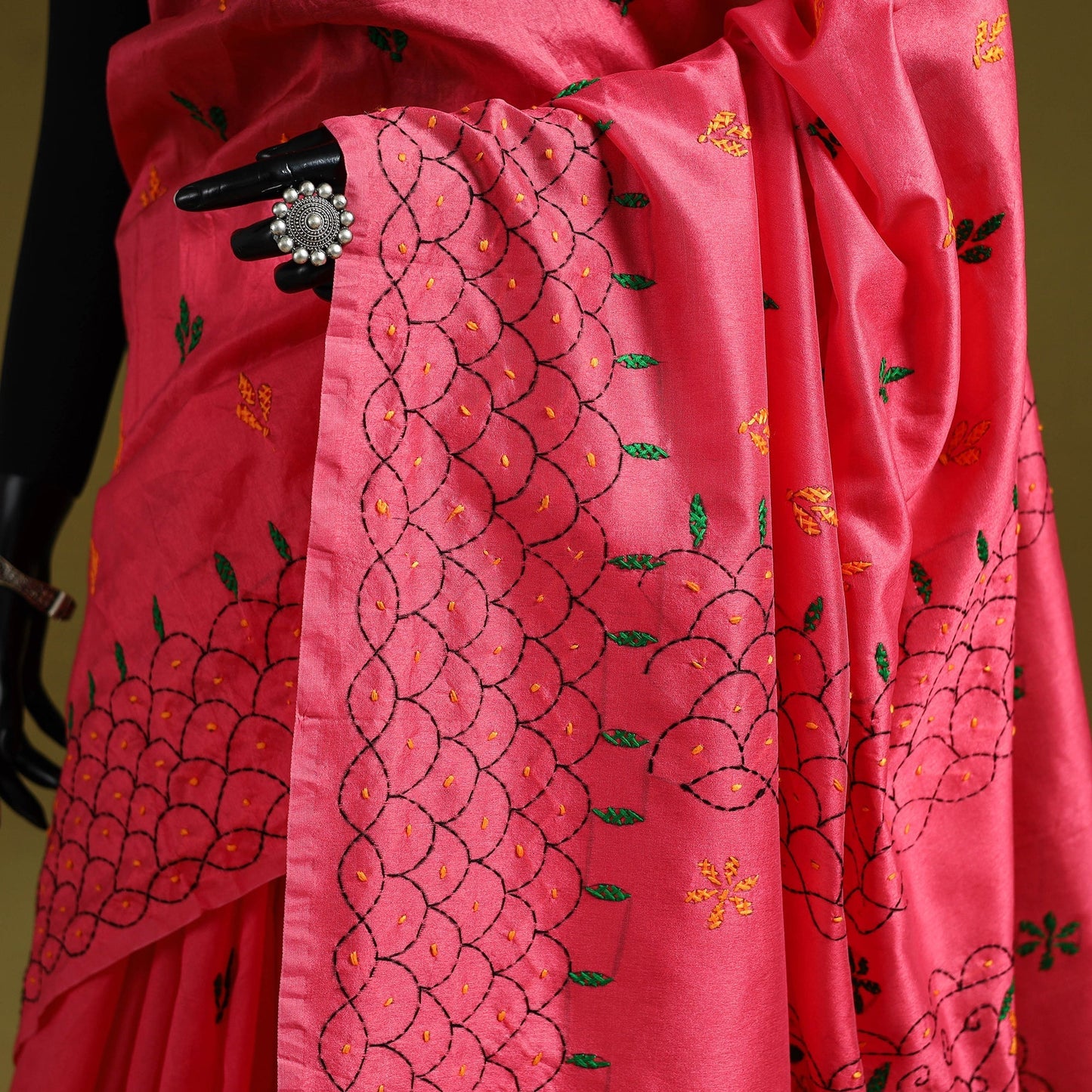 Bengal hand embroidery silk nakshi kantha saree 62