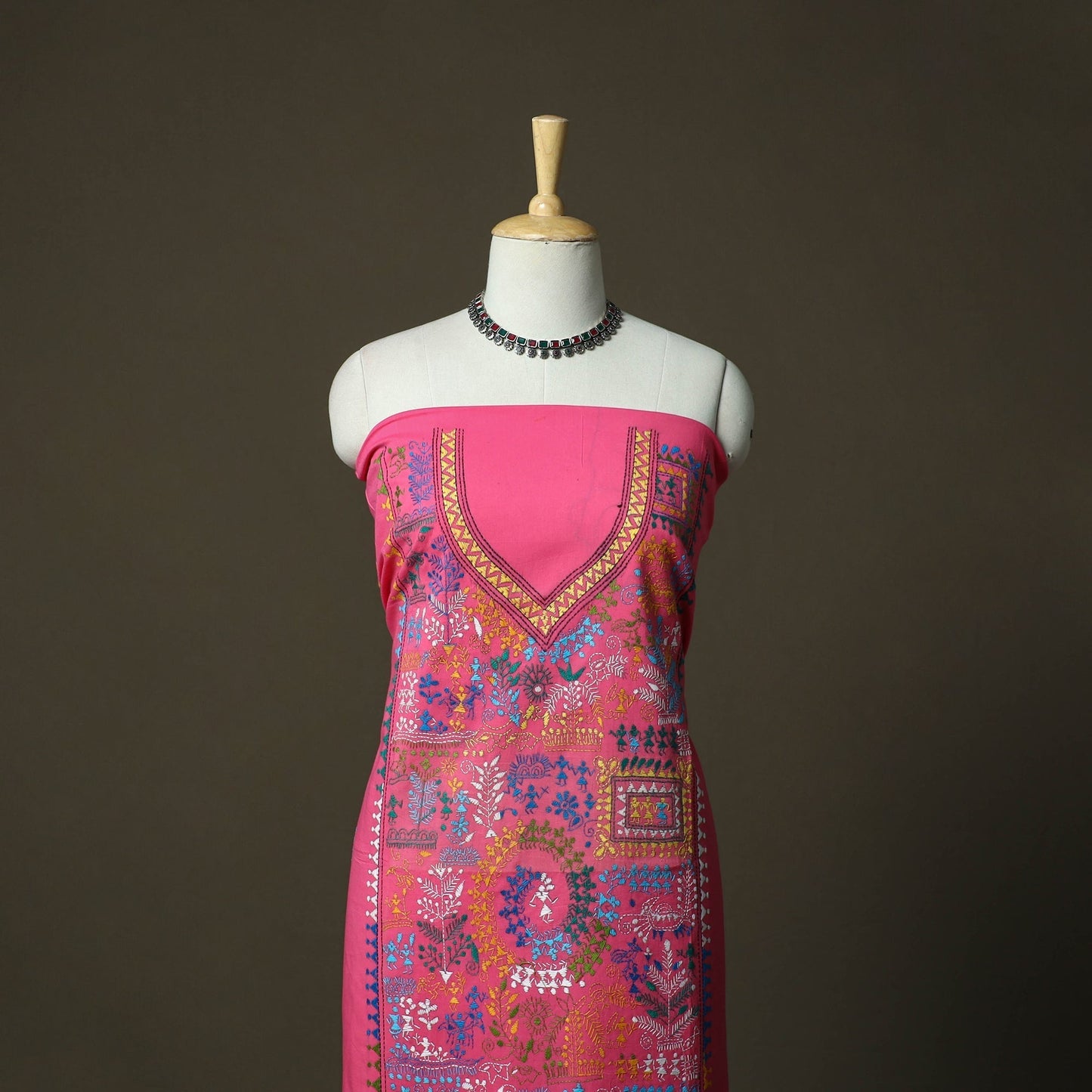 Bengal kantha hand embroidered cotton unstitched kurta