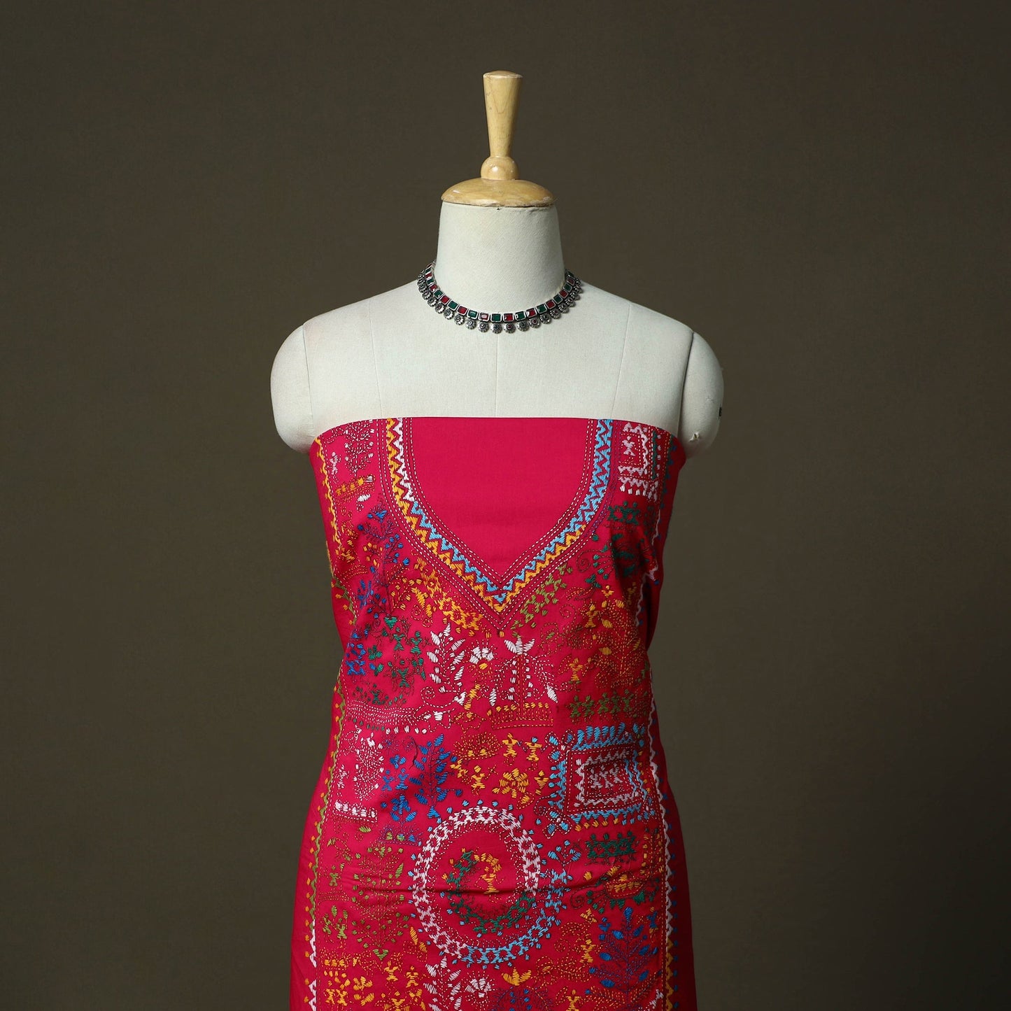 Bengal kantha hand embroidered cotton unstitched kurta