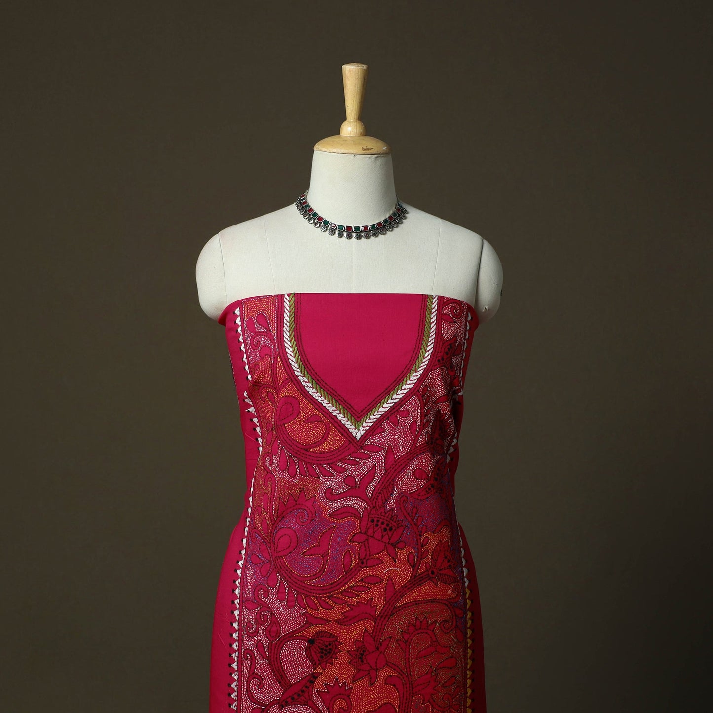 Bengal kantha hand embroidered cotton unstitched kurta