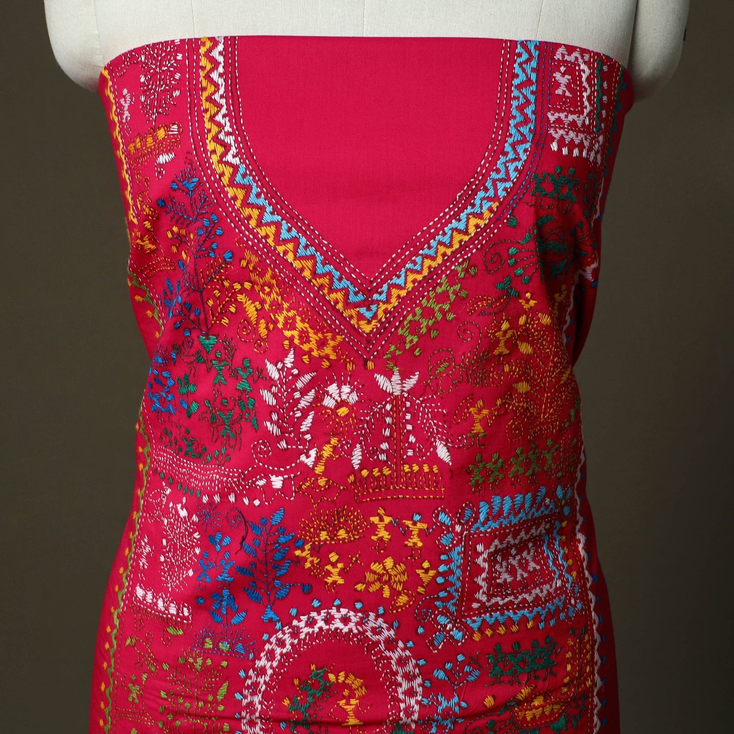 Bengal kantha hand embroidered cotton unstitched kurta
