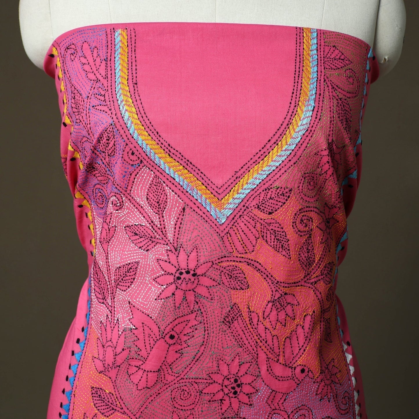 Bengal kantha hand embroidered cotton unstitched kurta