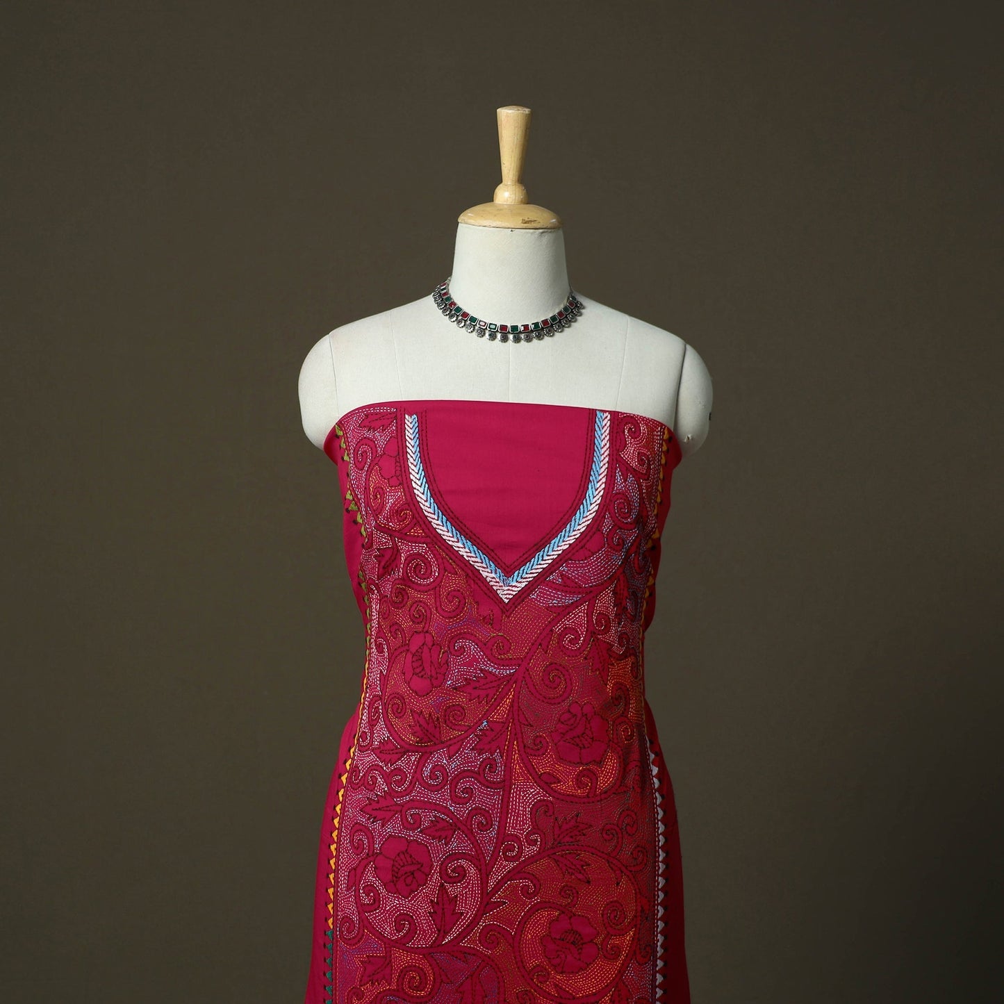Bengal kantha hand embroidered cotton unstitched kurta