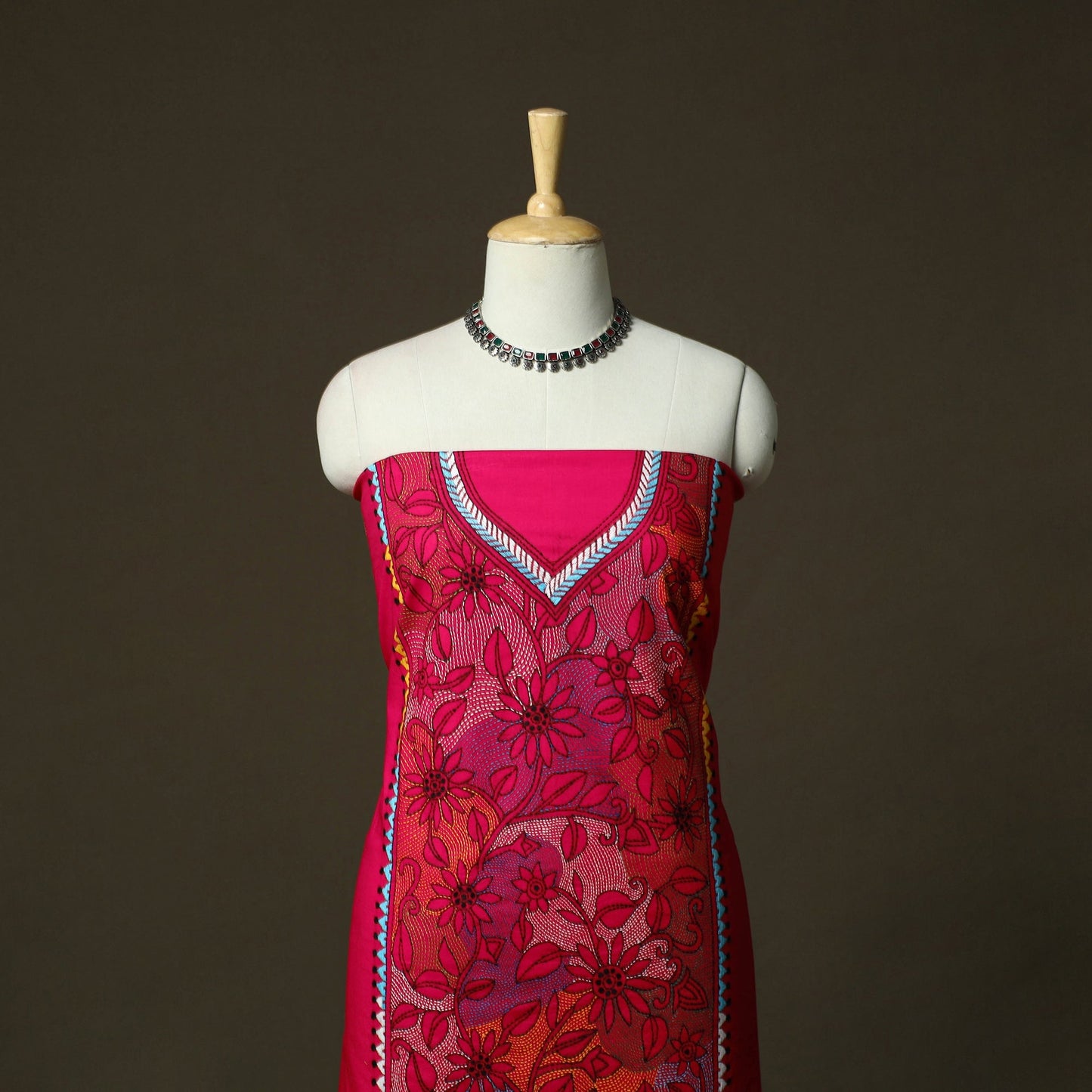 Bengal kantha hand embroidered cotton unstitched kurta