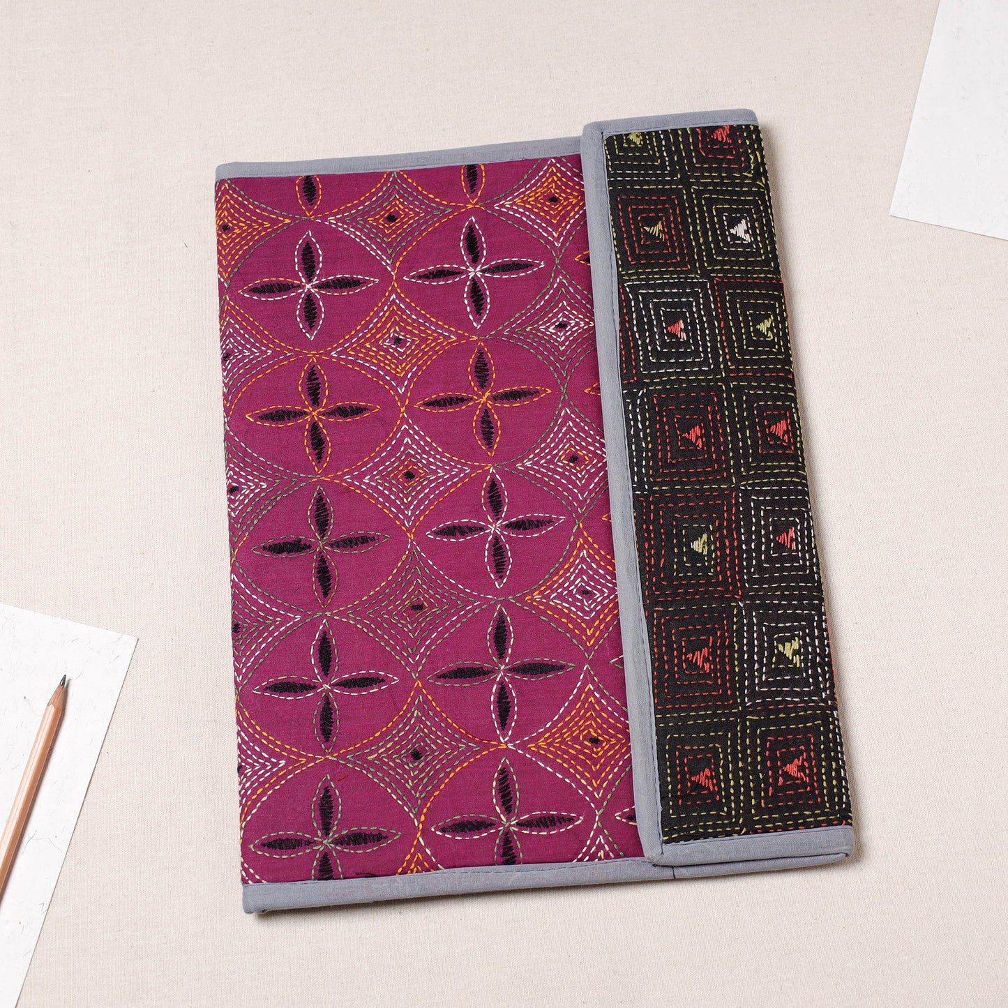 Pink Bengal Kantha Work Handcrafted File Folder