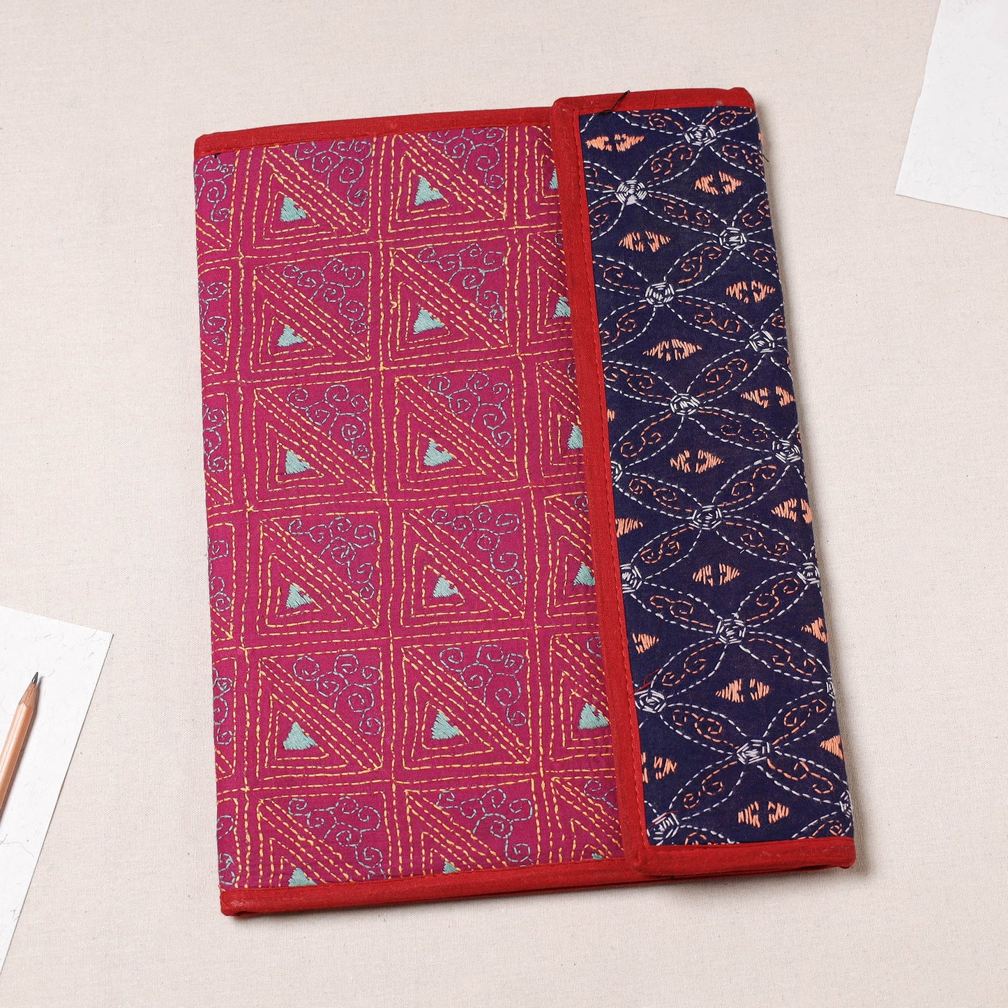Pink Bengal Kantha Work Handcrafted File Folder