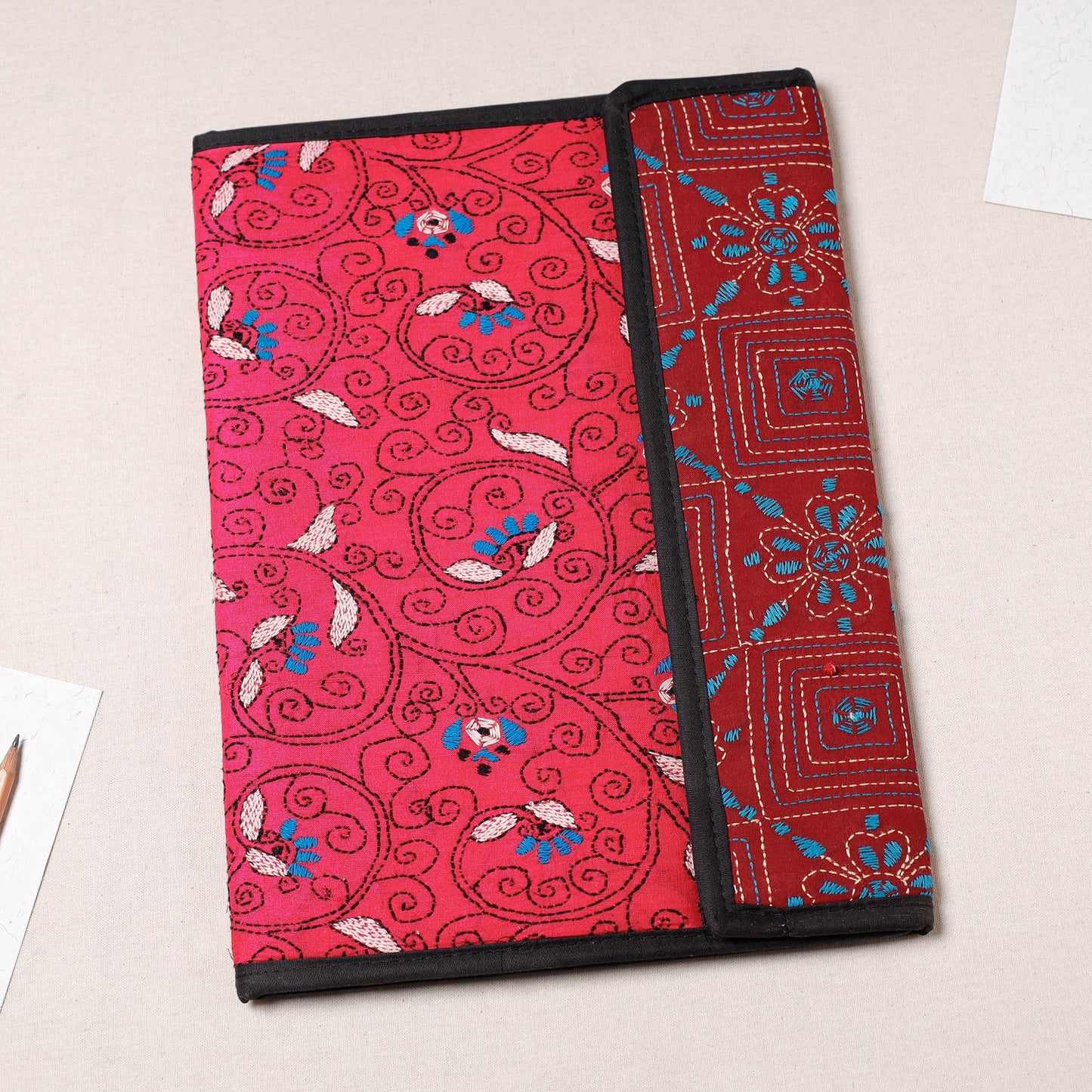 Pink Bengal Kantha Work Handcrafted File Folder