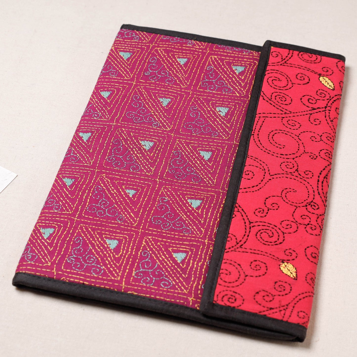 Pink Bengal Kantha Work Handcrafted File Folder